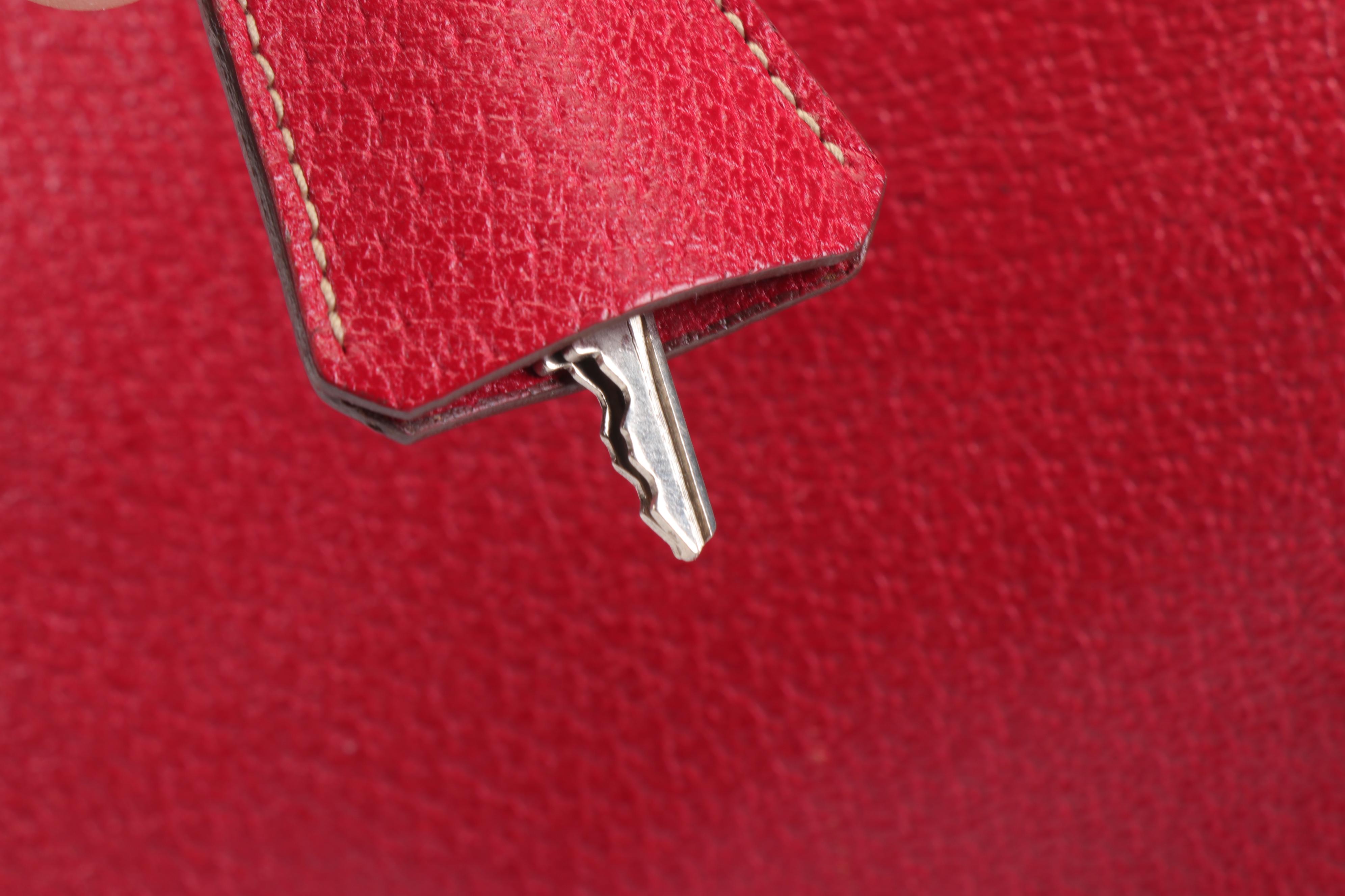 Prada Red Leather Structured Top Handle Trapezoid Satchel