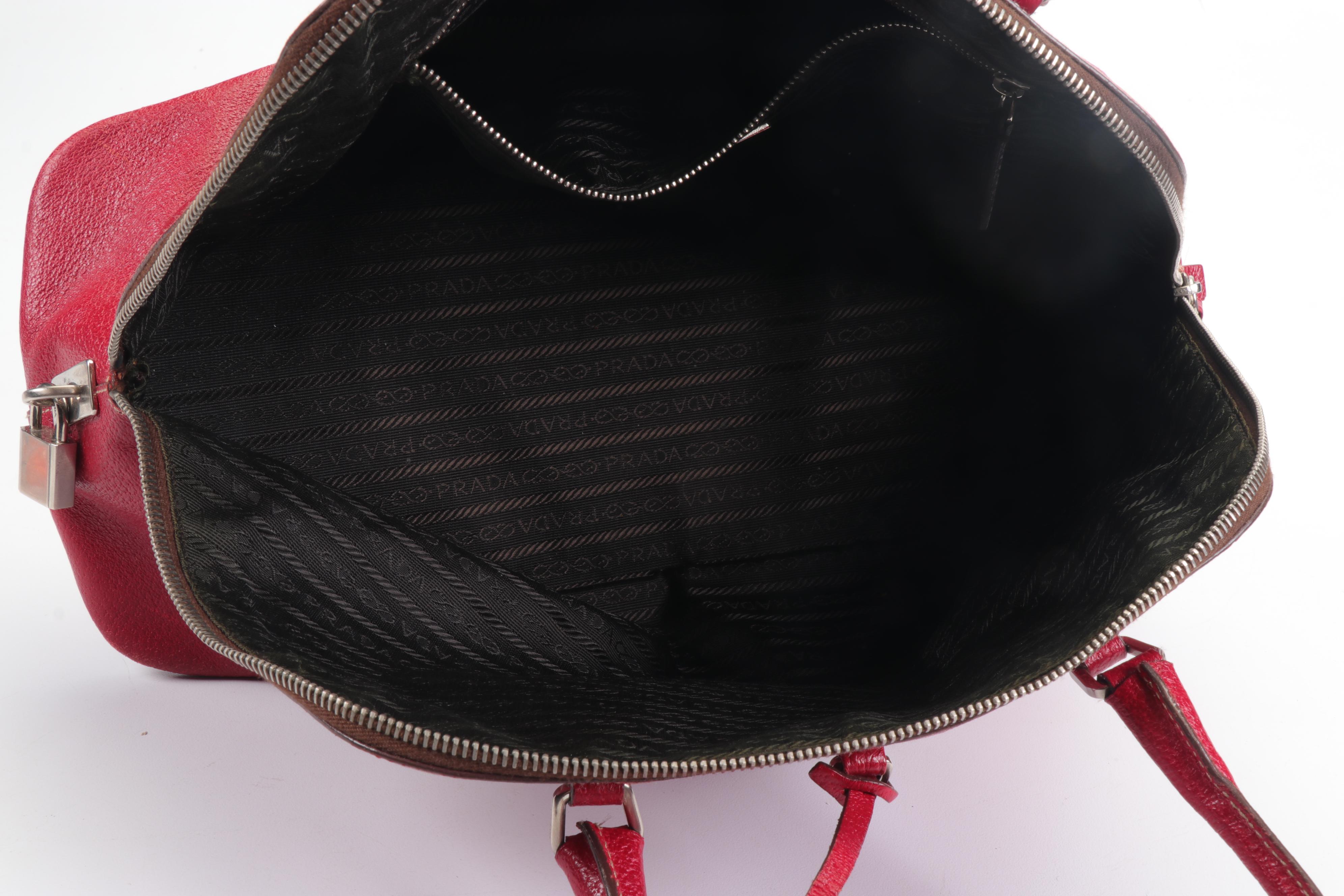 Prada Red Leather Structured Top Handle Trapezoid Satchel