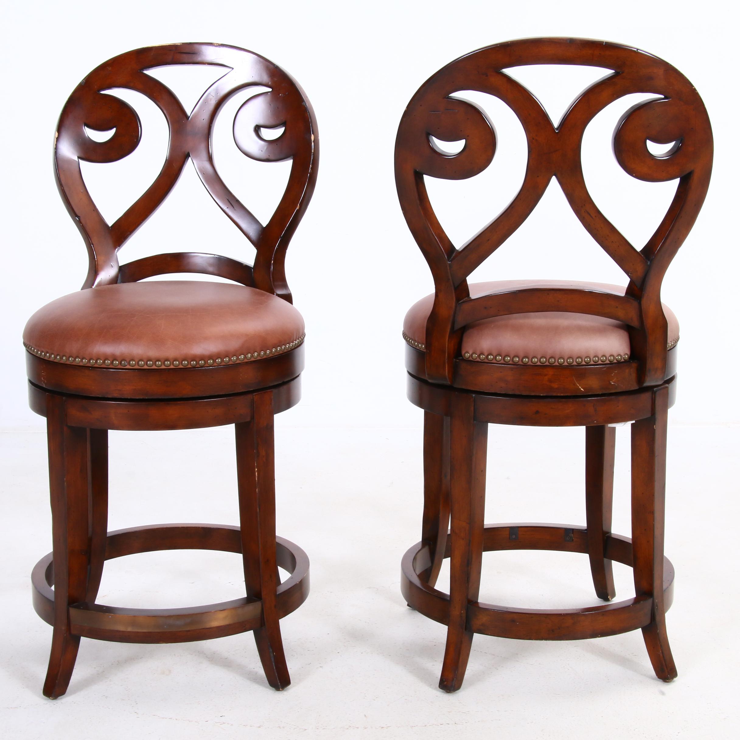 Pair of Artistica "Marquess" Leather Swivel Barstools