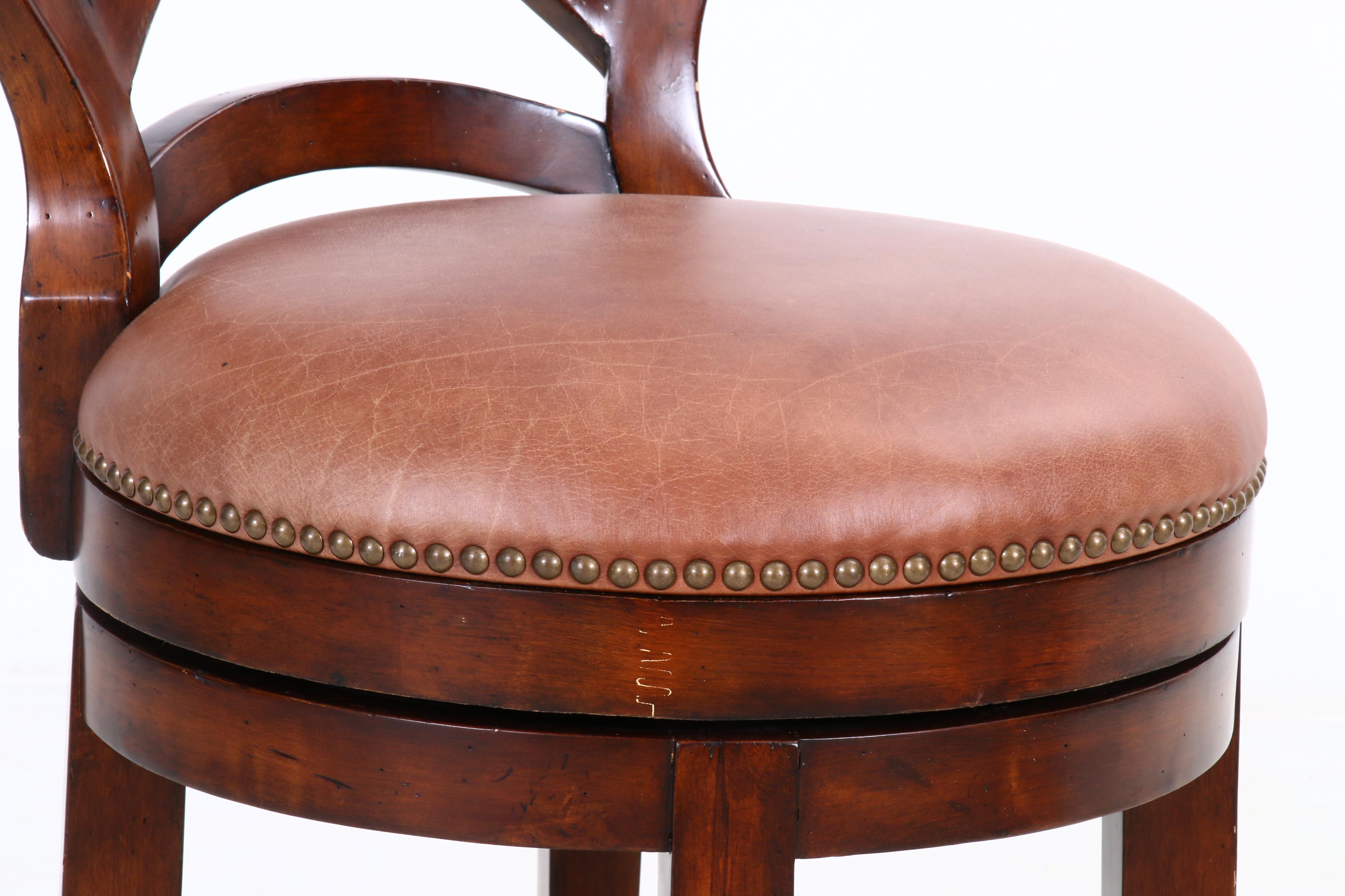 Pair of Artistica "Marquess" Leather Swivel Barstools