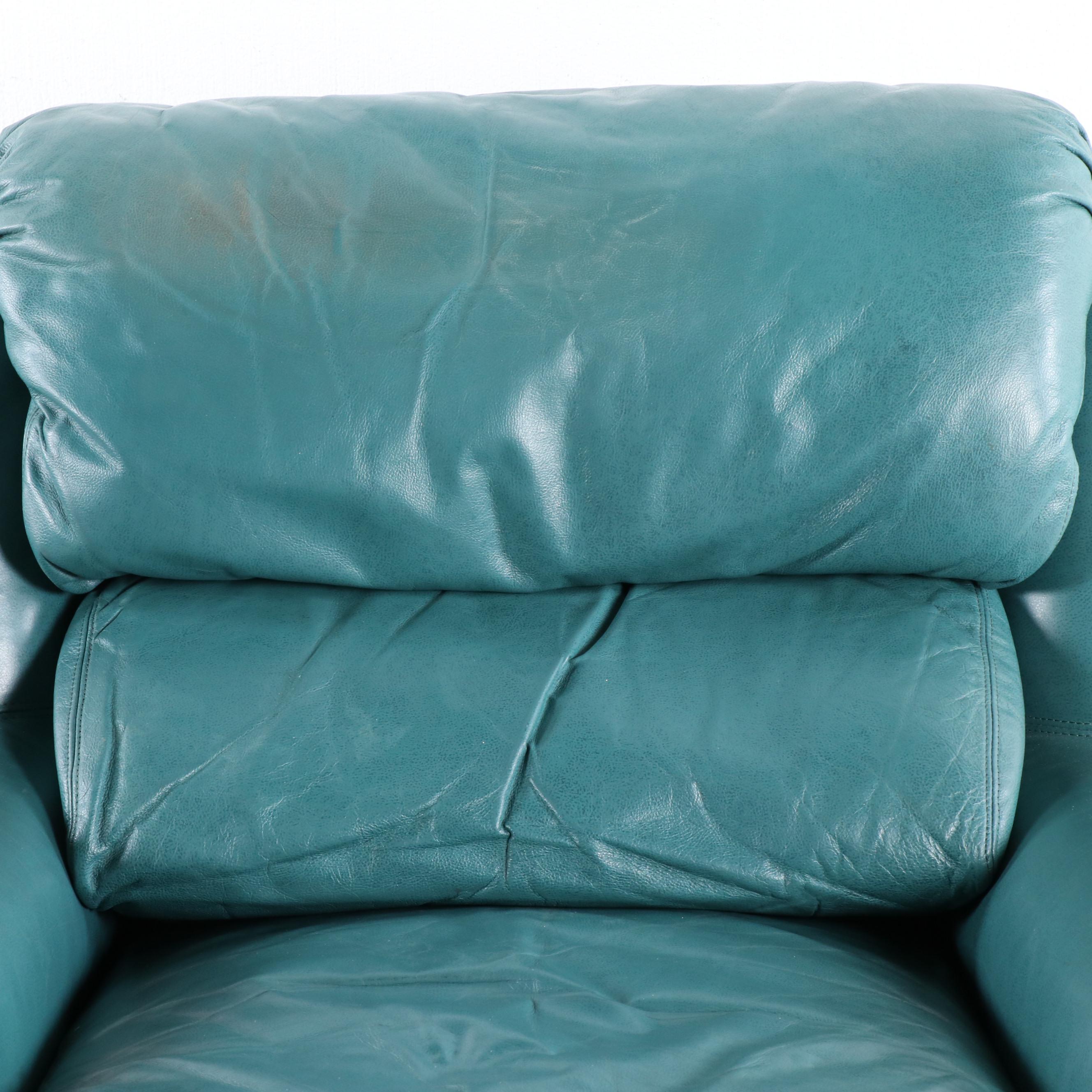 Hancock & Moore Teal Leather Club Chair With Nailhead Trim, Late 20th Century