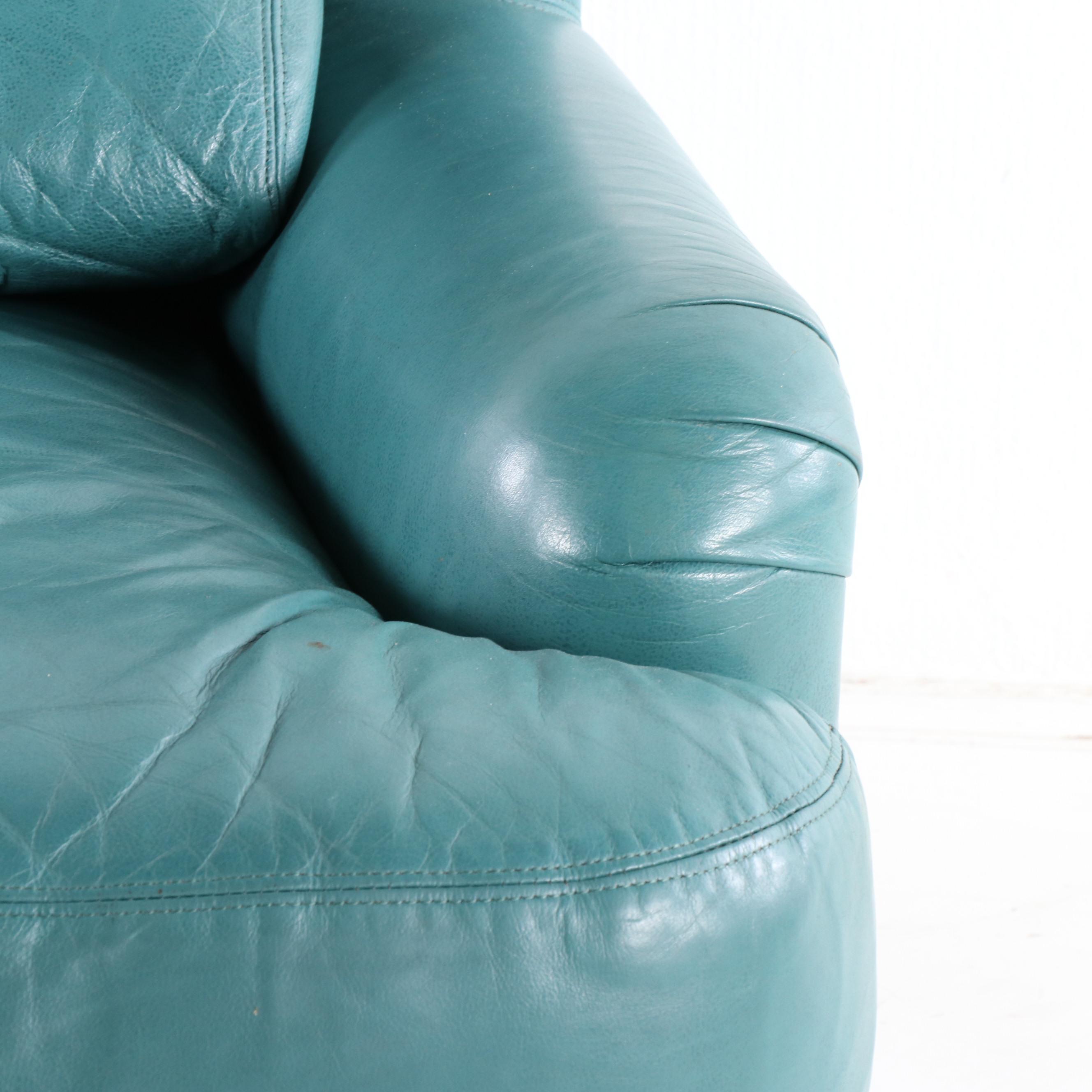 Hancock & Moore Teal Leather Club Chair With Nailhead Trim, Late 20th Century