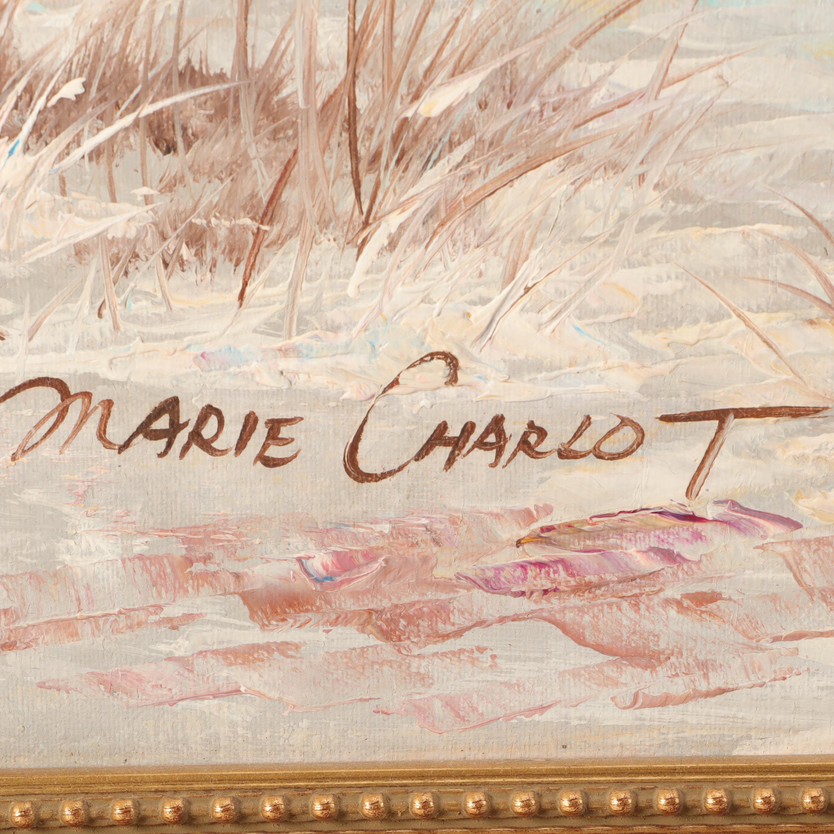 Marie Charlot Oil Painting of Woman and Children at Beach