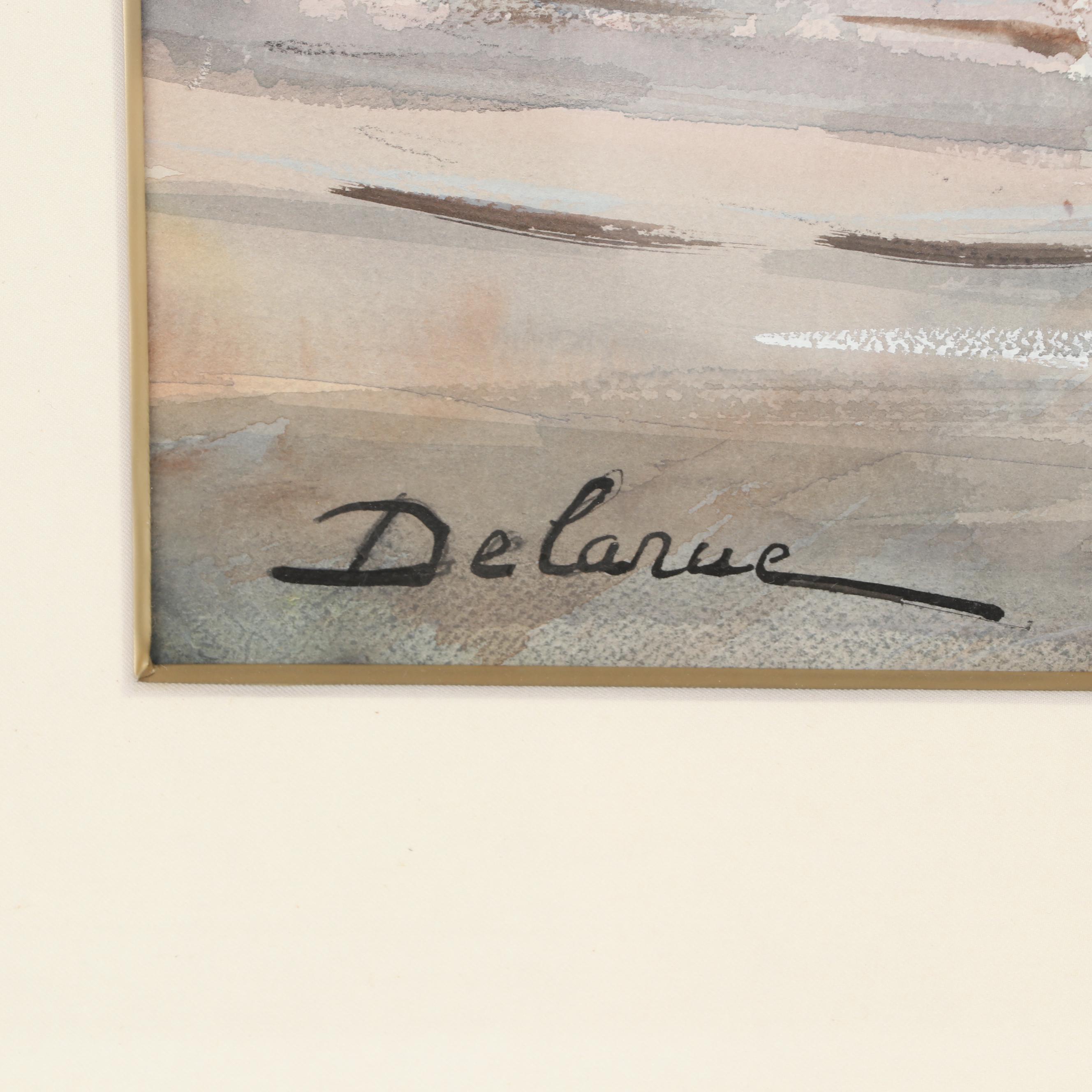 Lucien Delarue Watercolor of Parisian Marketplace