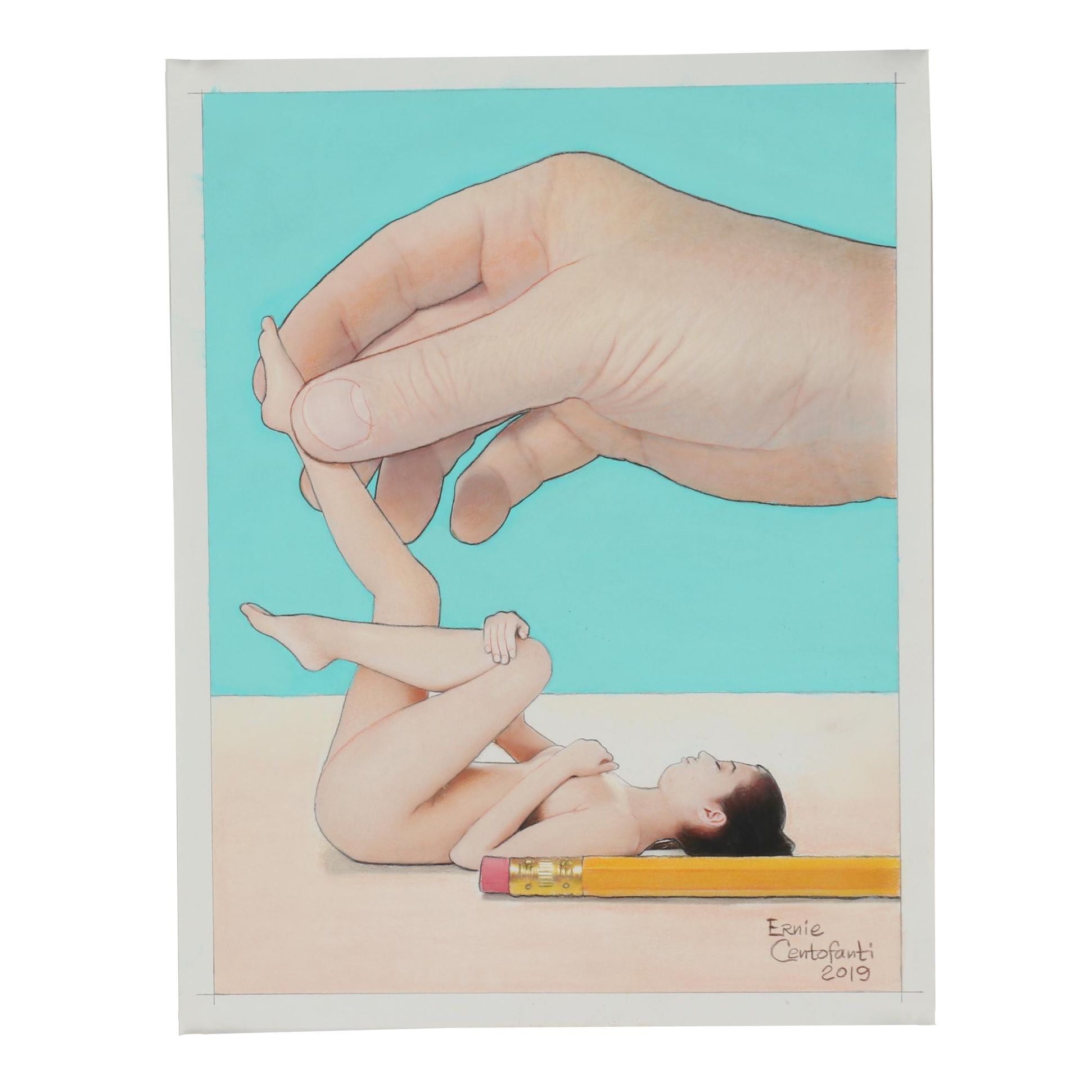 Ernie Centofanti Pastel Drawing “When Mr. Giant Fingers Gets Bored”