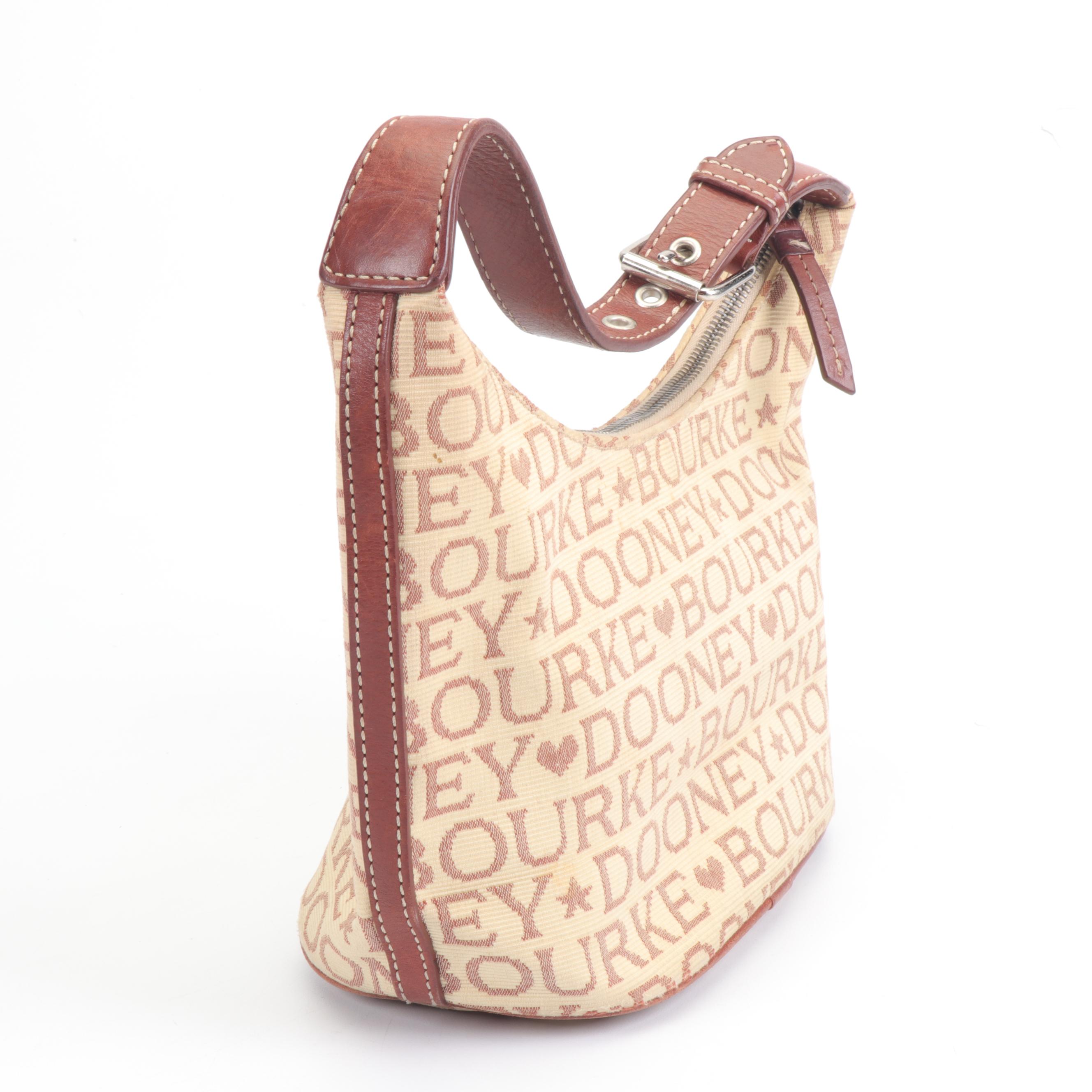 Dooney & Bourke Signature Canvas Hearts and Stars Shoulder Bag With Leather Trim