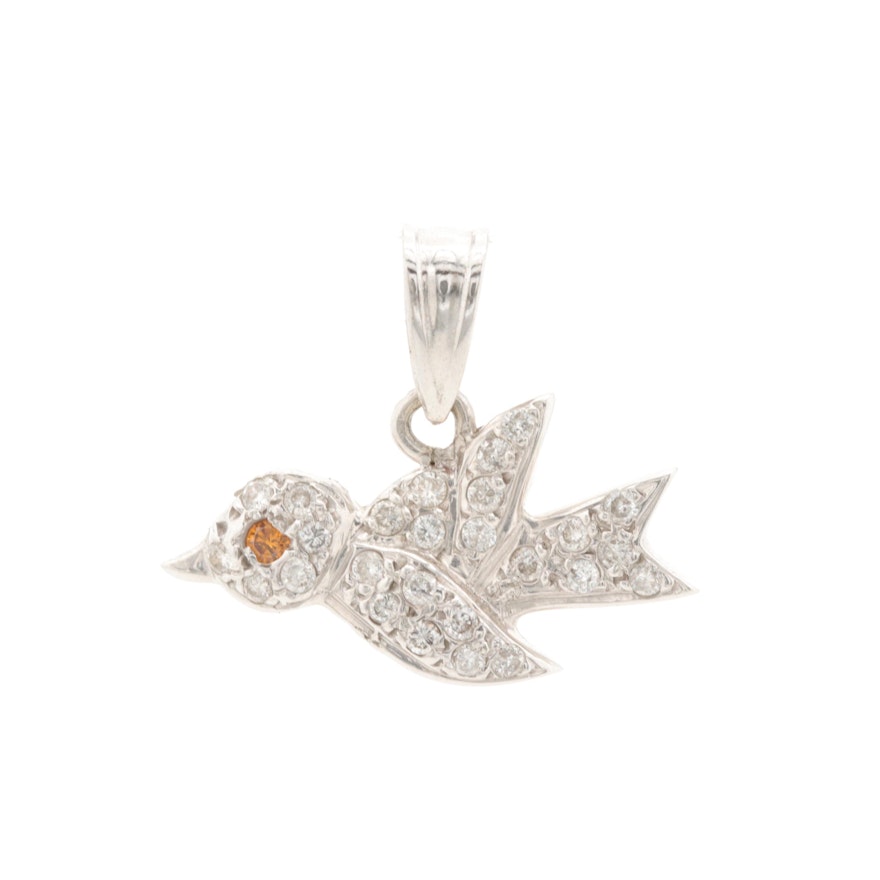 14K White Gold Diamond Bird Pendant