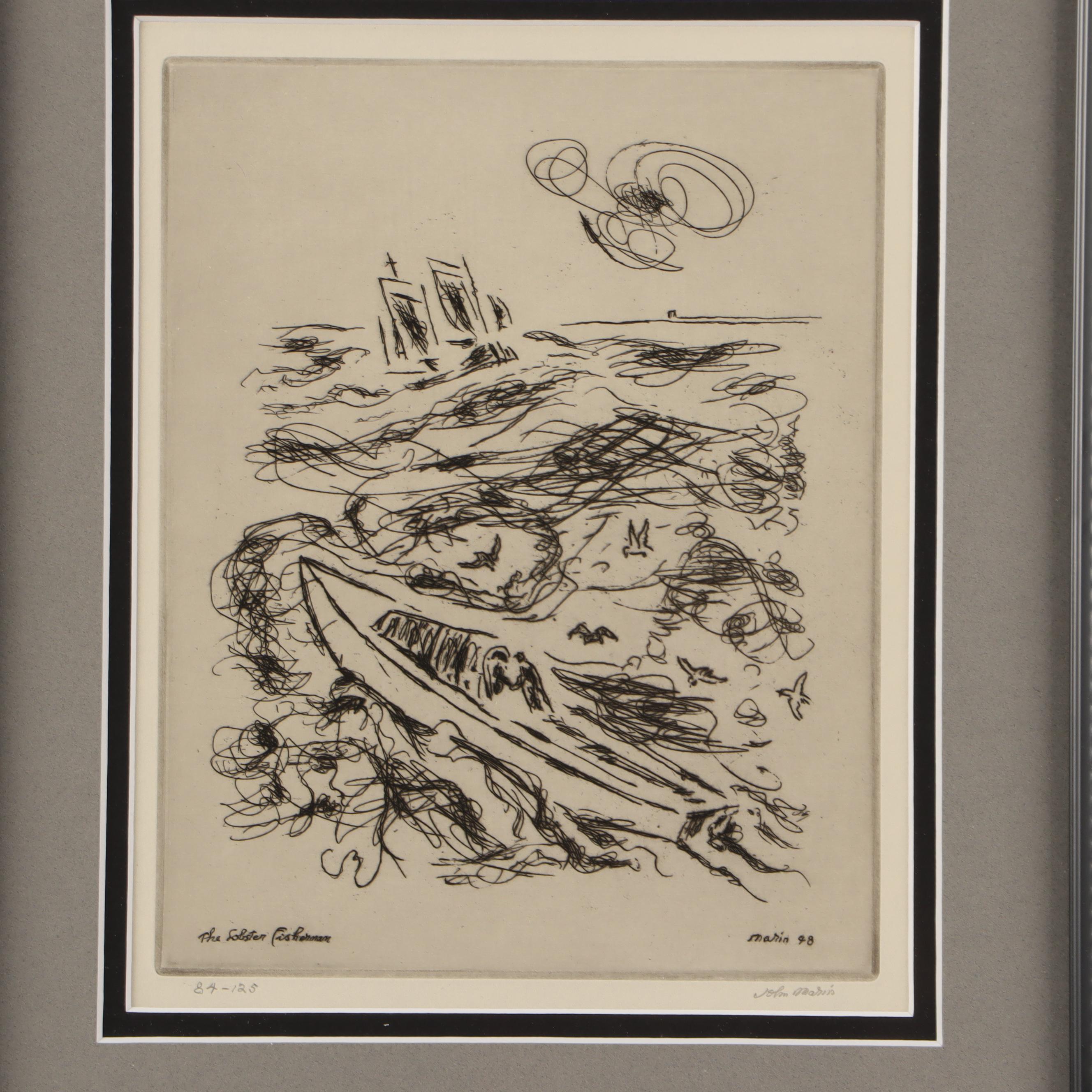 John Marin Etching "Lobster Fisherman"