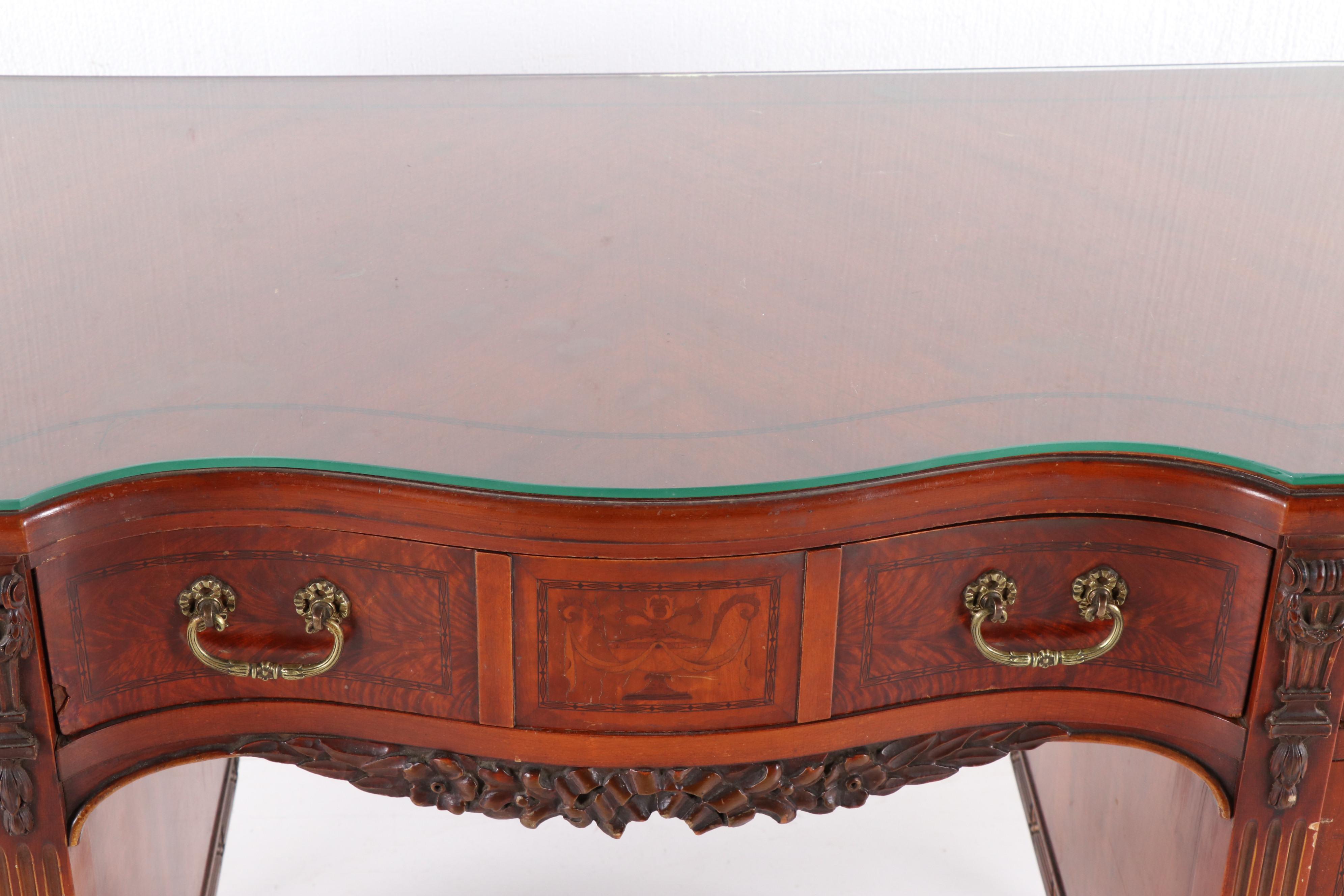Louis XVI Style Mahogany Dressing Table and Chair, Mid-20th Century