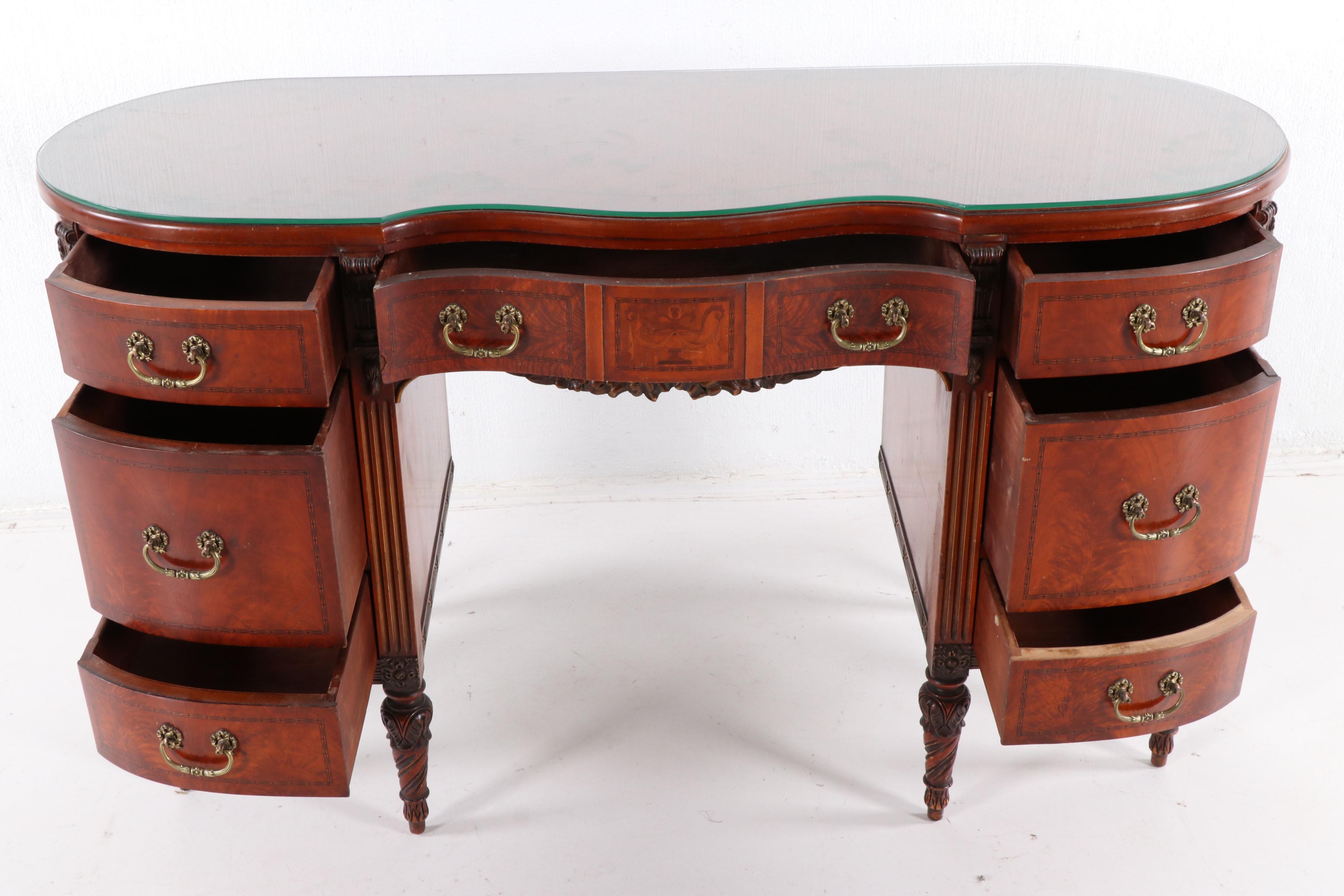 Louis XVI Style Mahogany Dressing Table and Chair, Mid-20th Century
