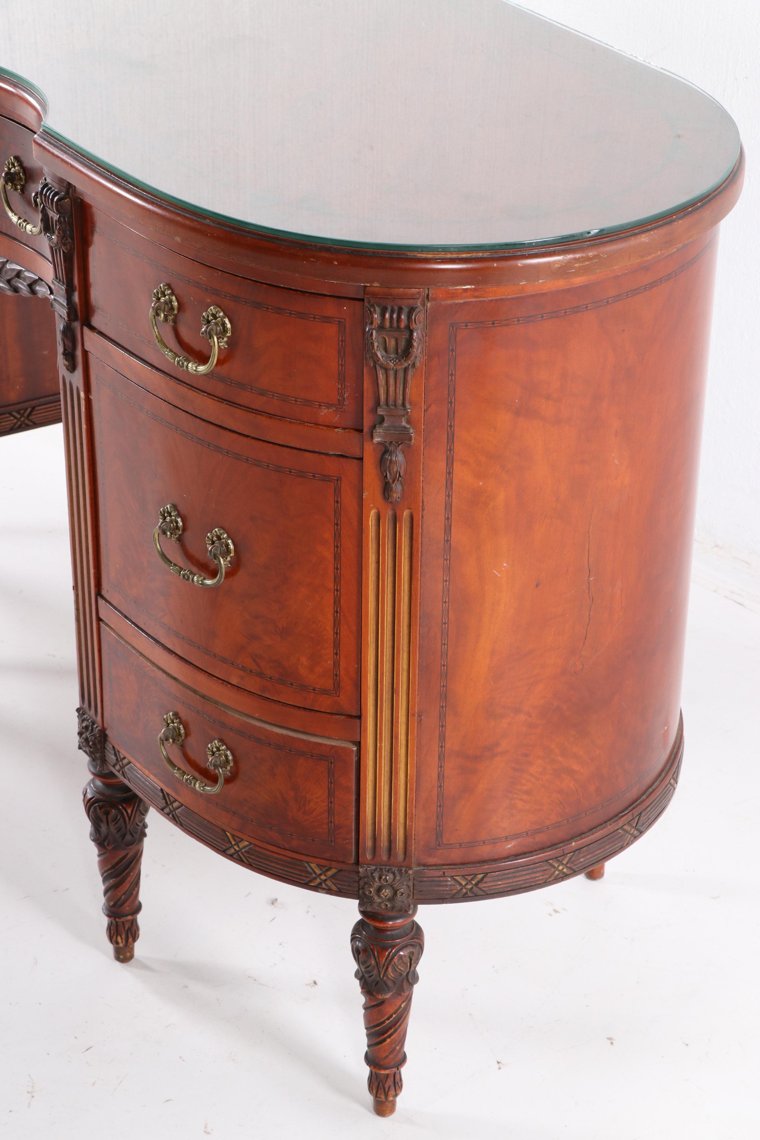 Louis XVI Style Mahogany Dressing Table and Chair, Mid-20th Century