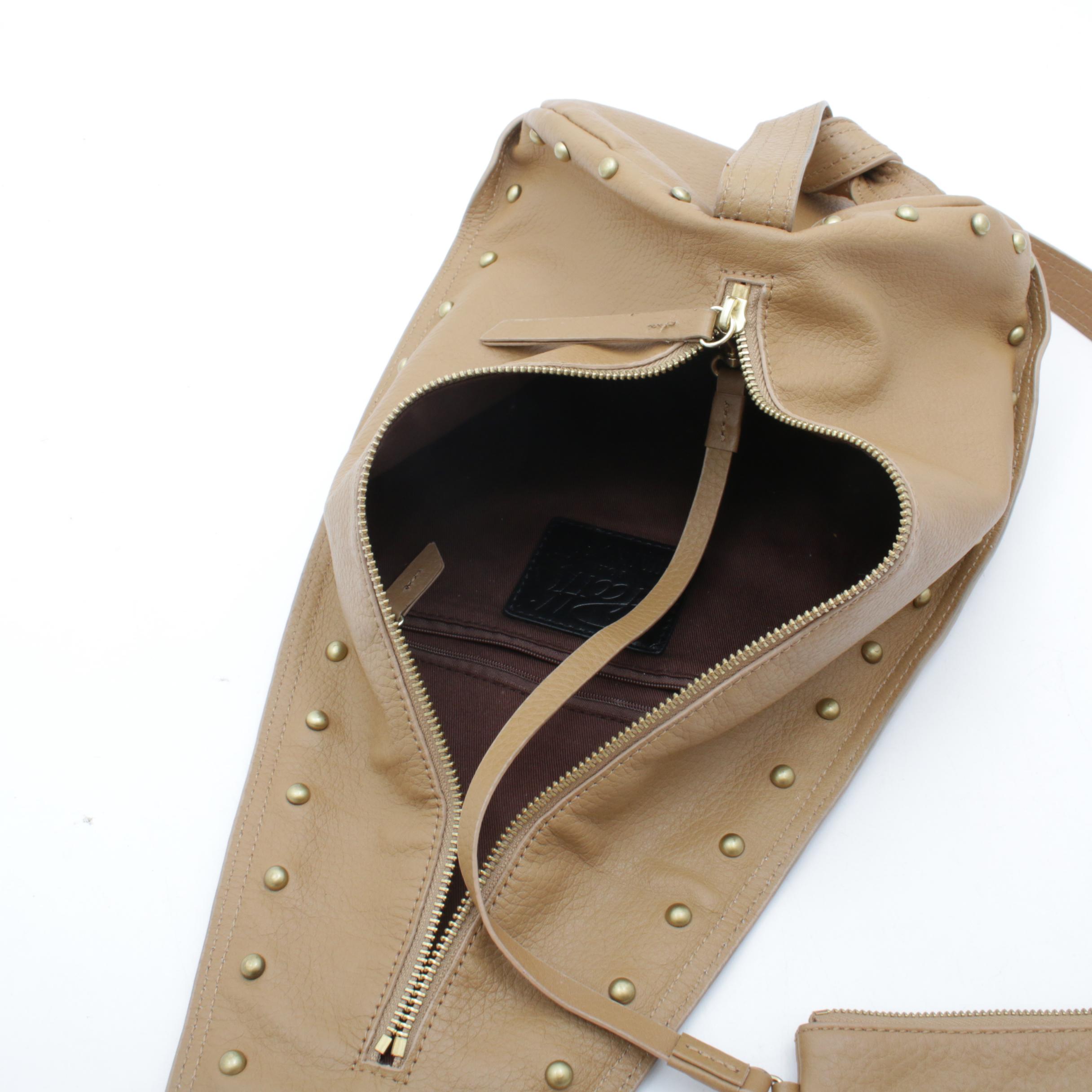 Patti Hansen Hung on U Studded Leather Shoulder Bag with Zippered Pouch