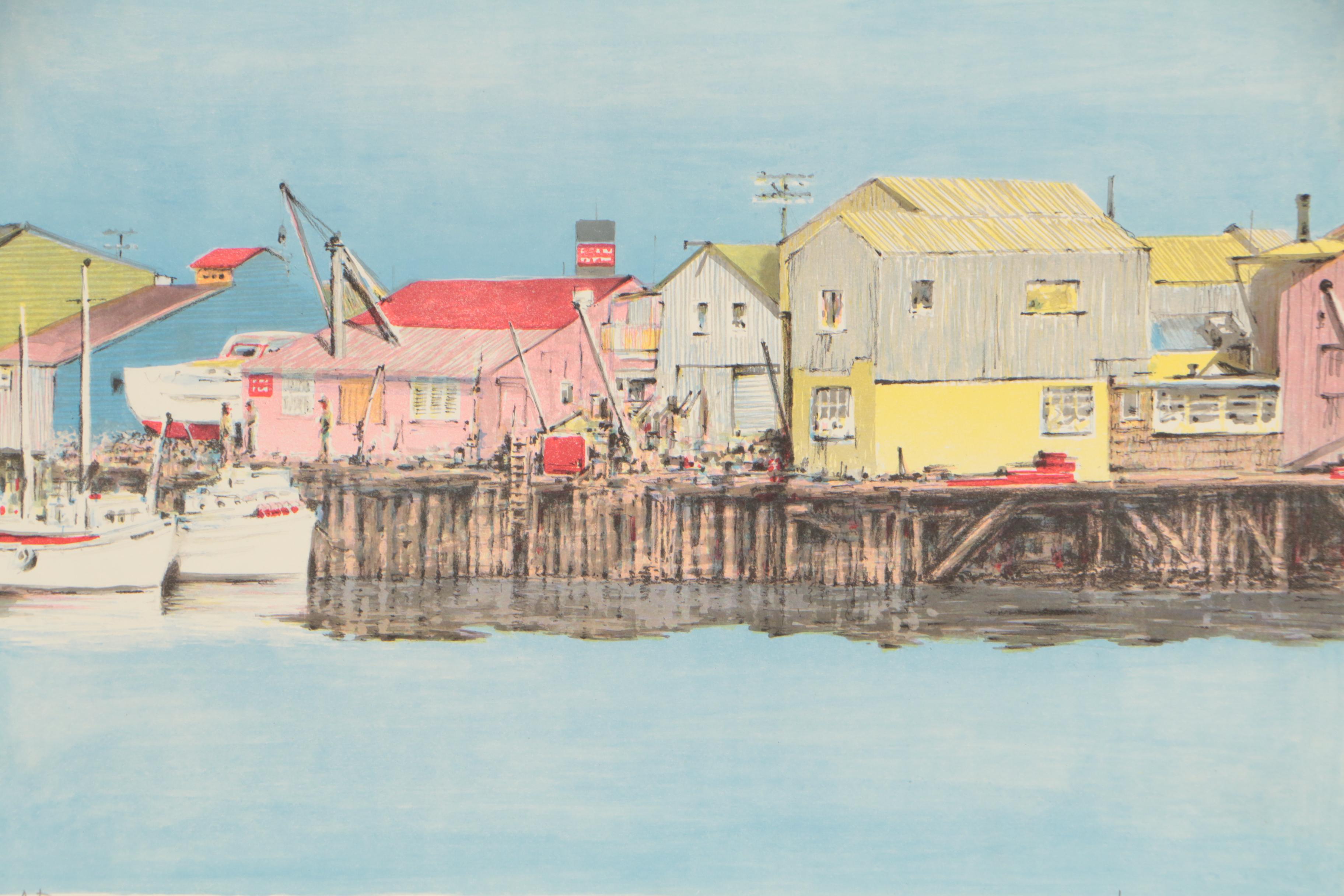Don Whitlock Color Lithograph of Harbor Scene