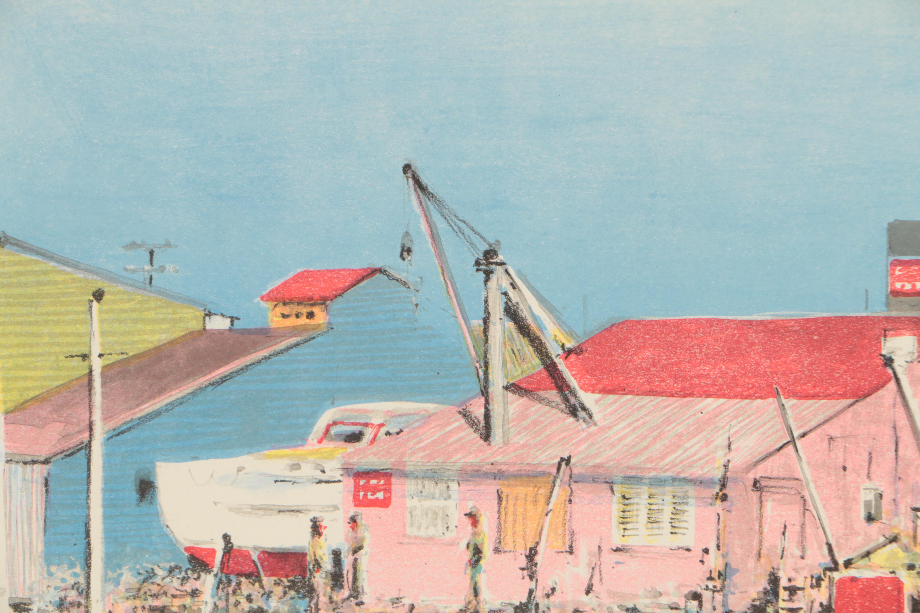 Don Whitlock Color Lithograph of Harbor Scene
