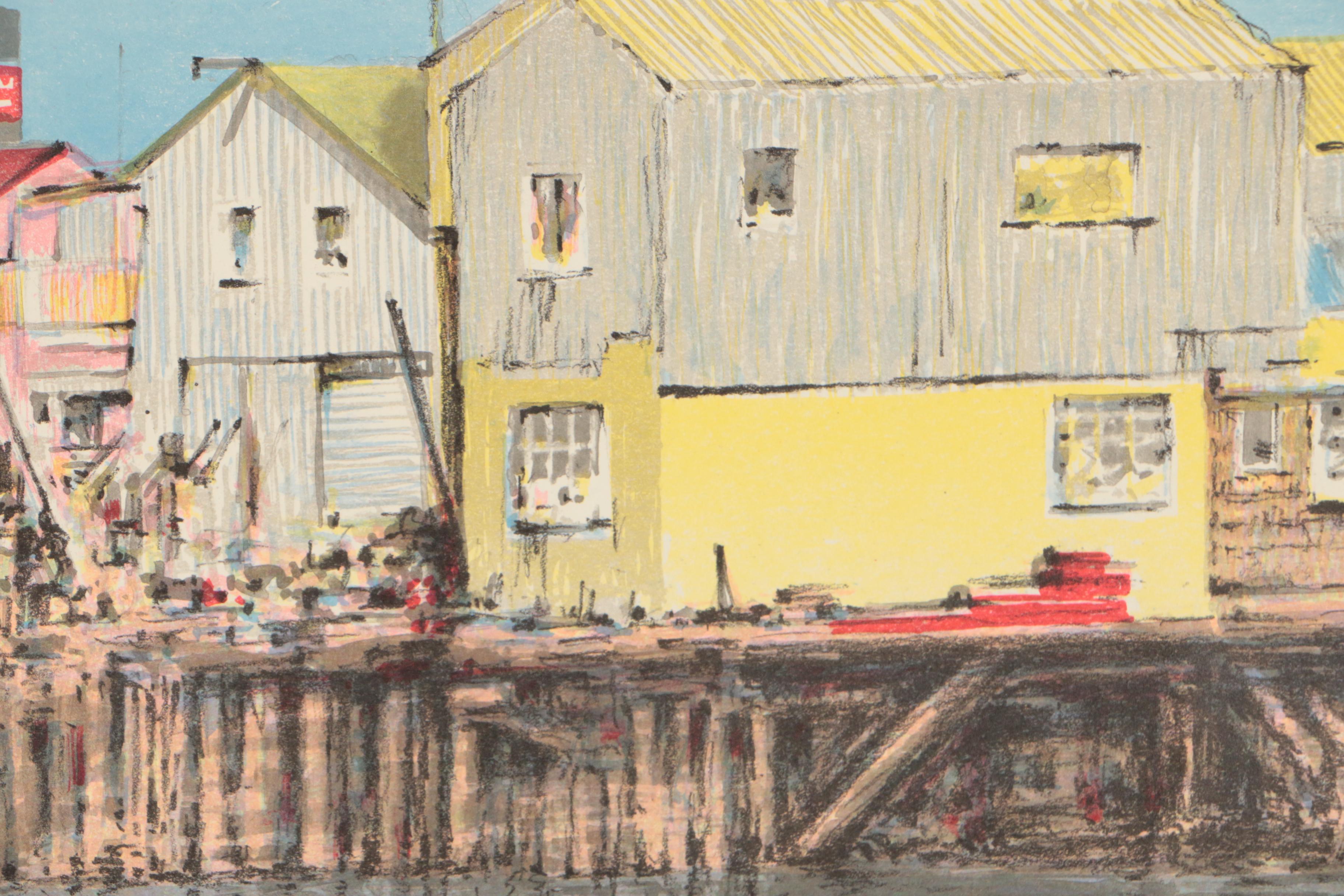 Don Whitlock Color Lithograph of Harbor Scene