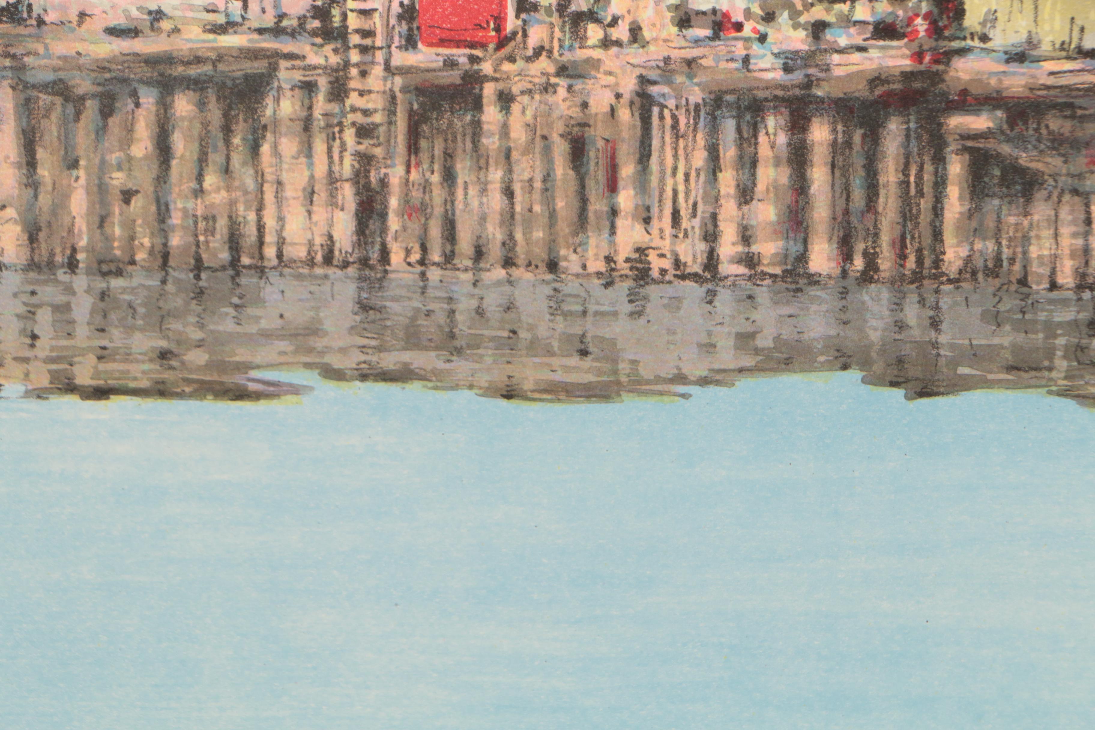 Don Whitlock Color Lithograph of Harbor Scene