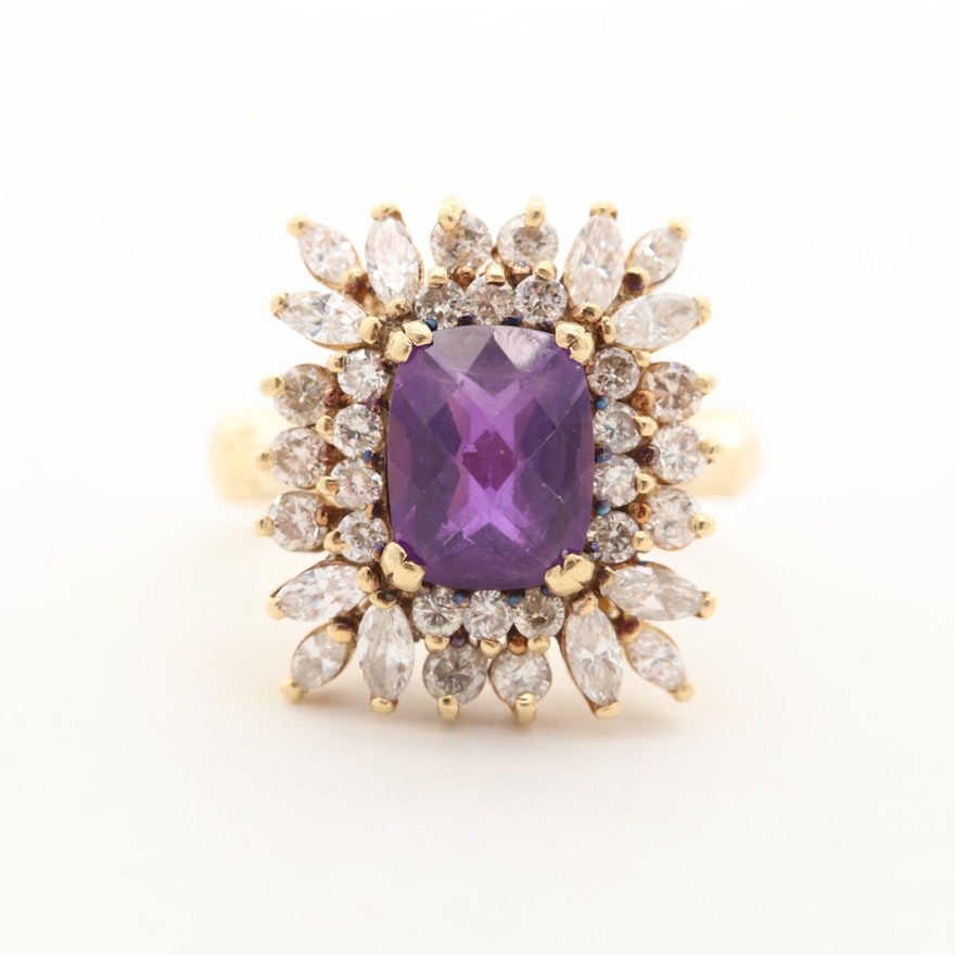 18K Yellow Gold Amethyst and 1.33 CTW Diamond Ring