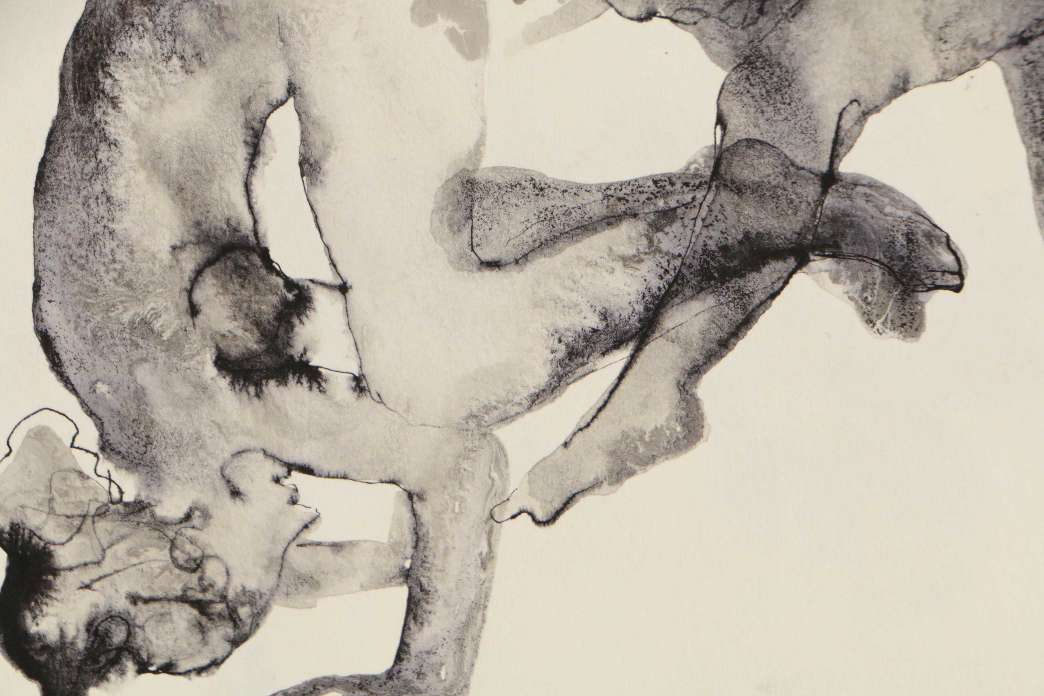 John Tuska Figural Double-Sided Ink and Watercolor Painting