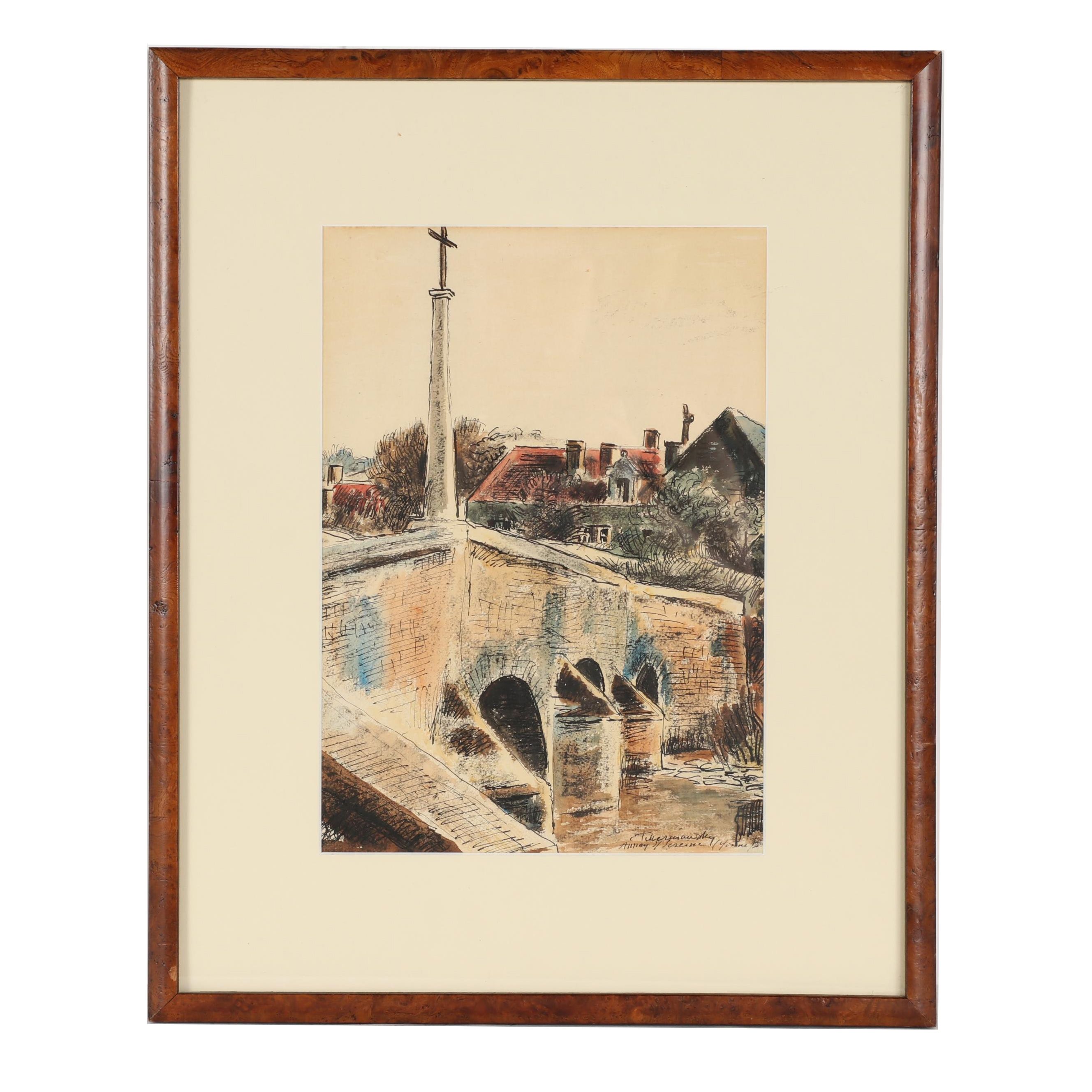 Charles Tcherniawsky Watercolor Painting "Annay sur Seine"