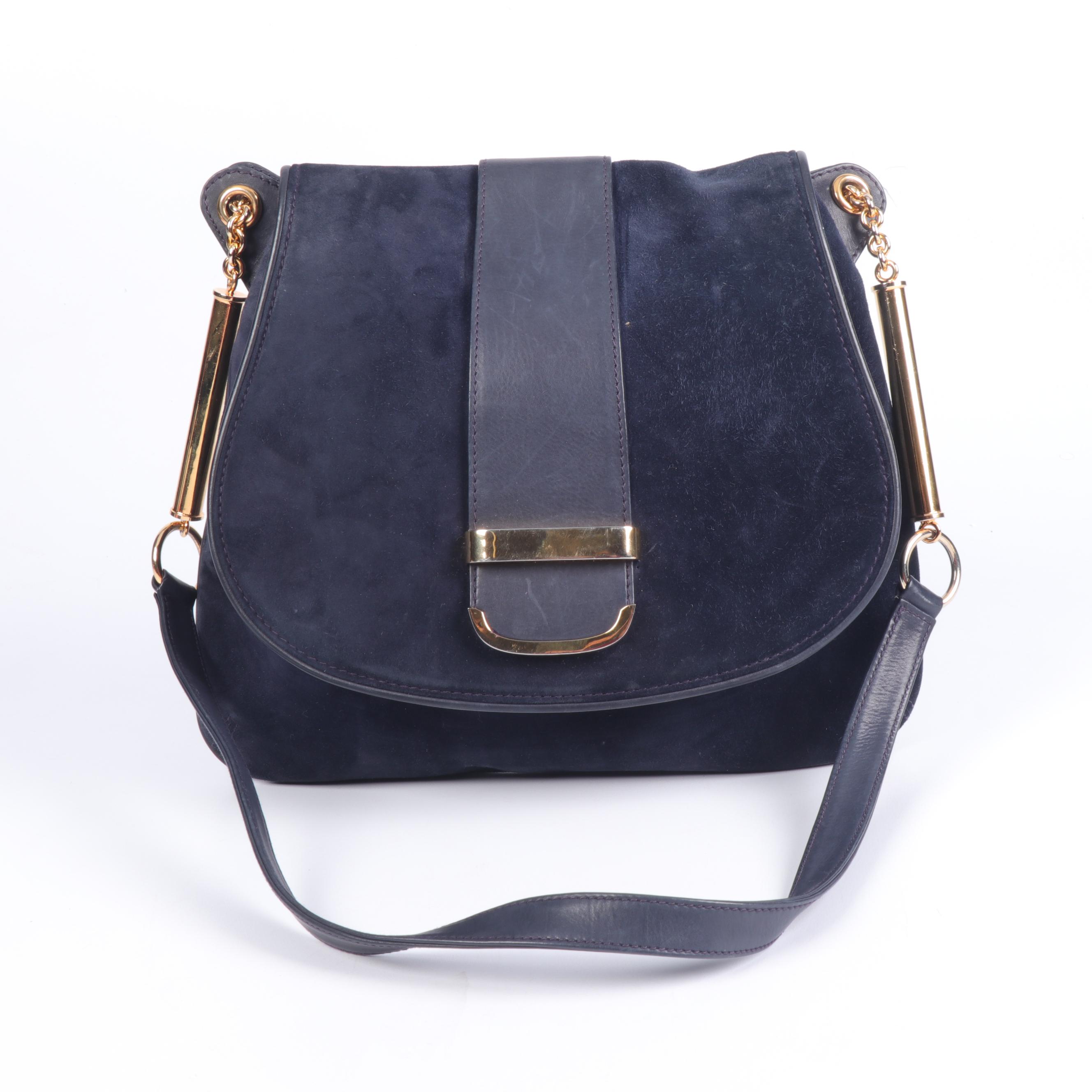 Gucci Navy Suede and Leather Shoulder Bag and Coin Purse, Vintage