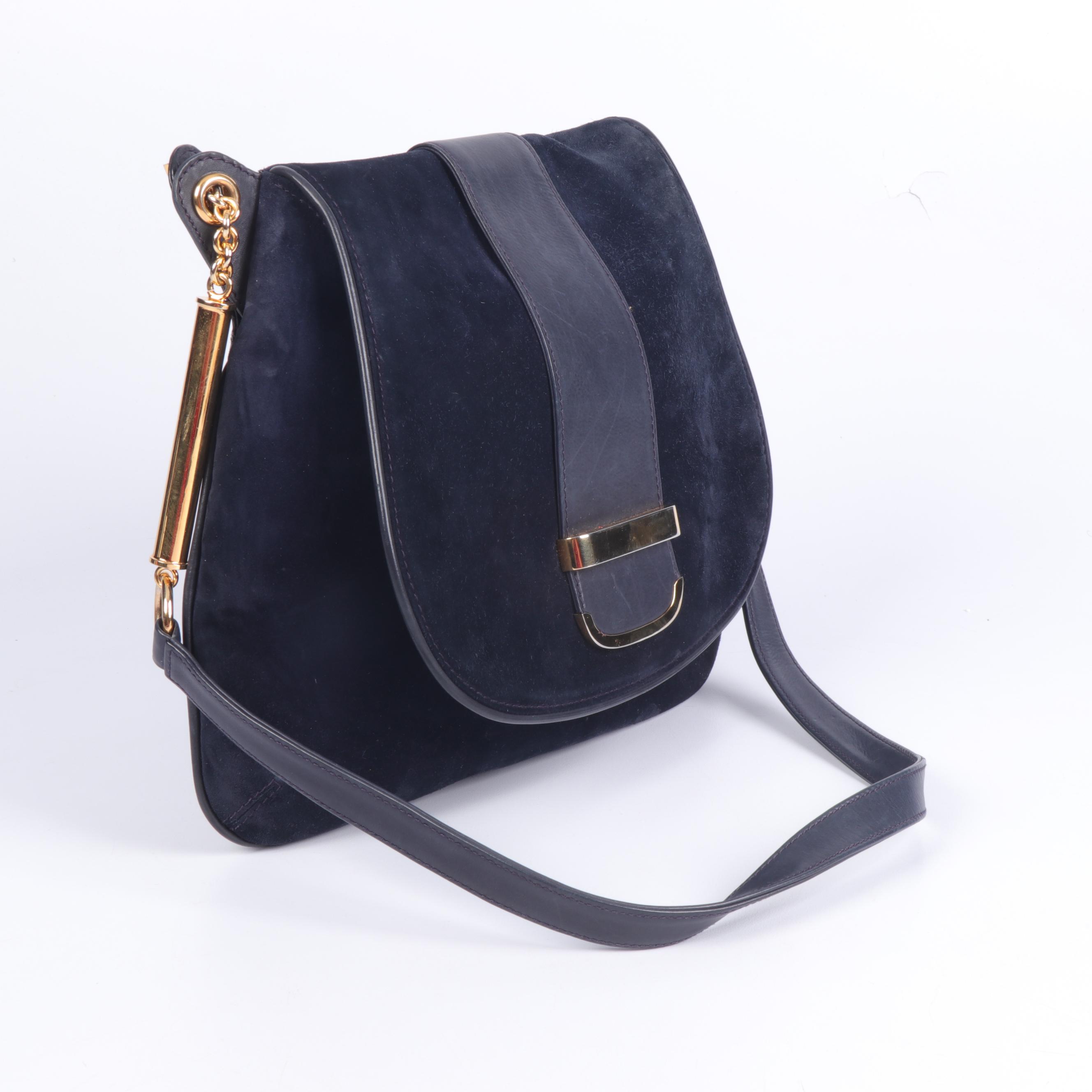 Gucci Navy Suede and Leather Shoulder Bag and Coin Purse, Vintage