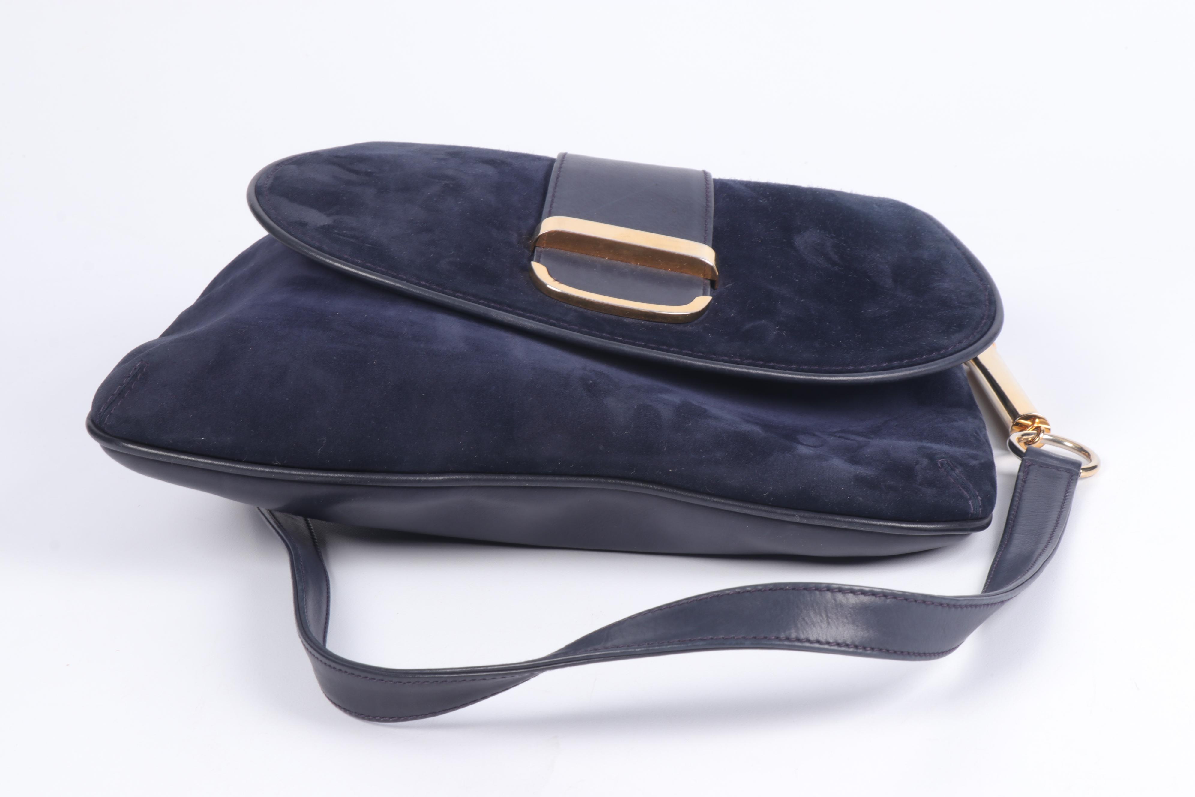 Gucci Navy Suede and Leather Shoulder Bag and Coin Purse, Vintage