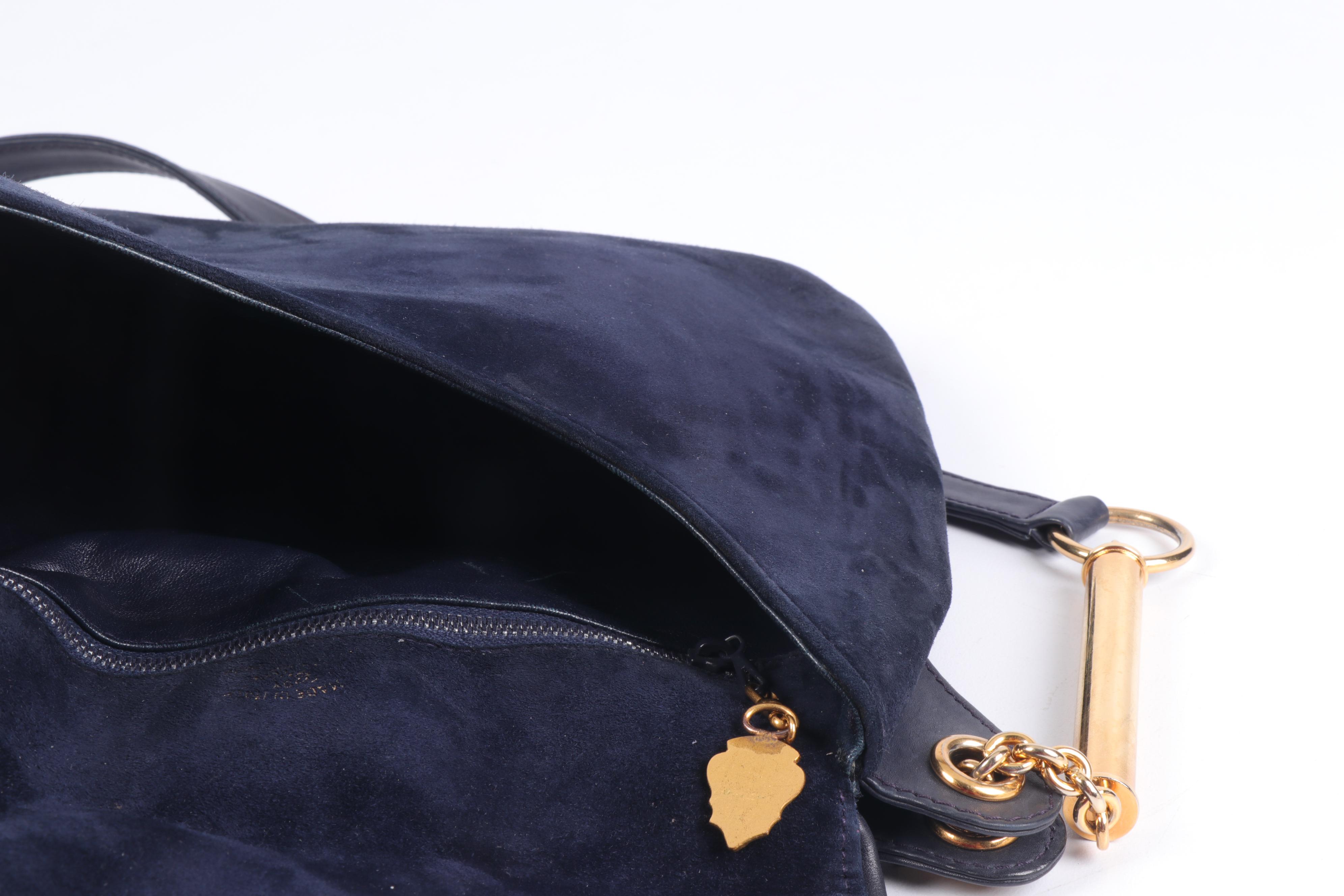 Gucci Navy Suede and Leather Shoulder Bag and Coin Purse, Vintage