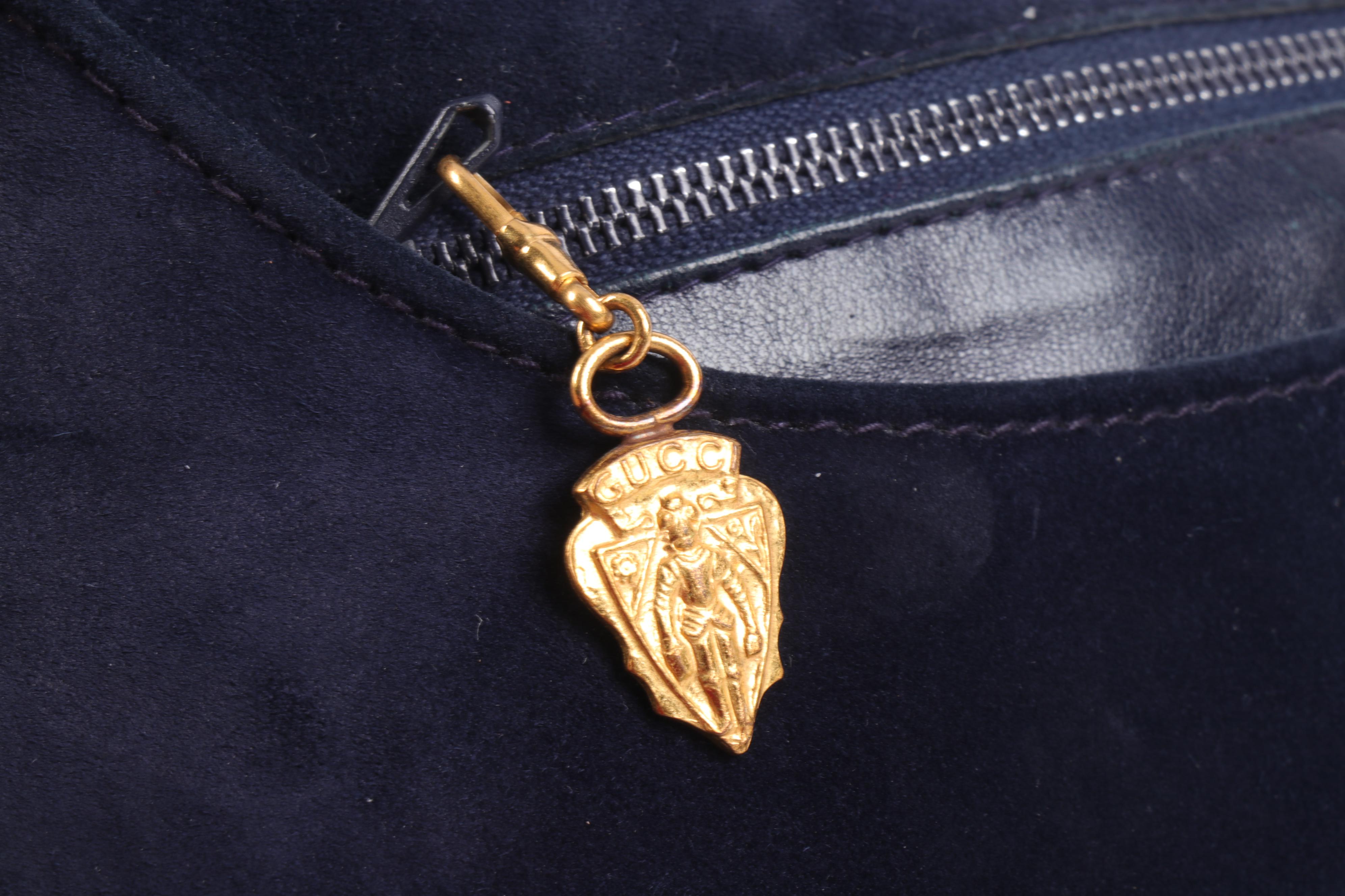 Gucci Navy Suede and Leather Shoulder Bag and Coin Purse, Vintage