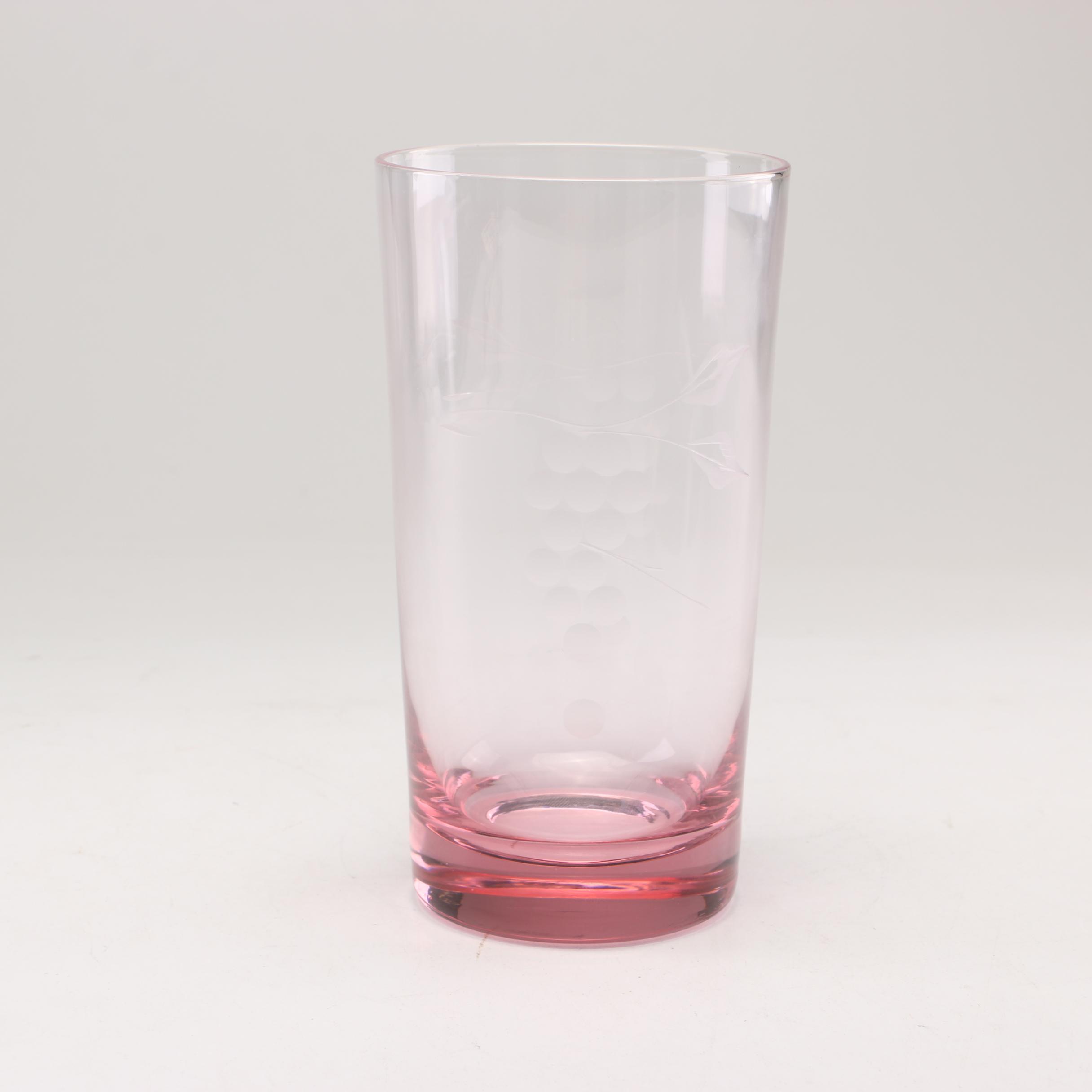 Vintage Etched Colored Glass Tumblers