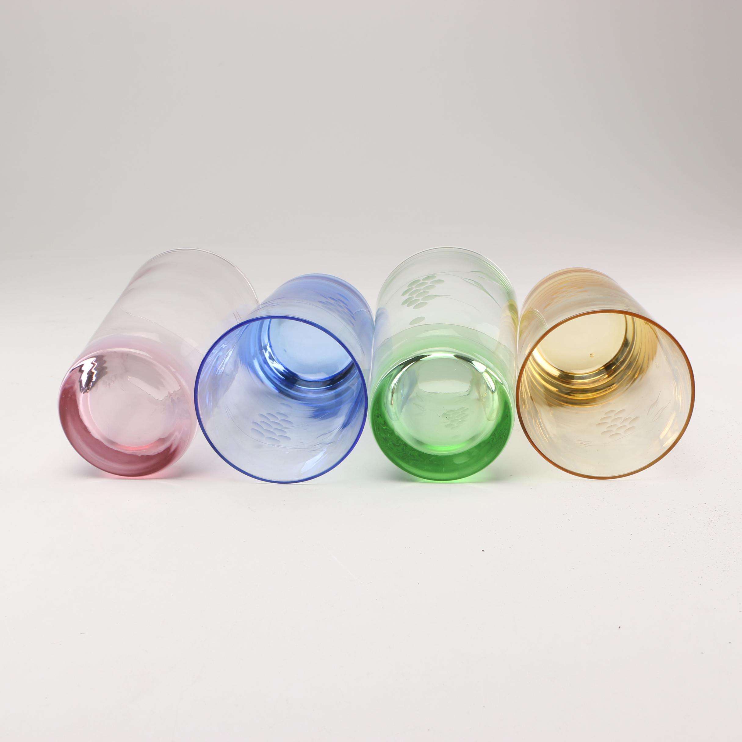 Vintage Etched Colored Glass Tumblers