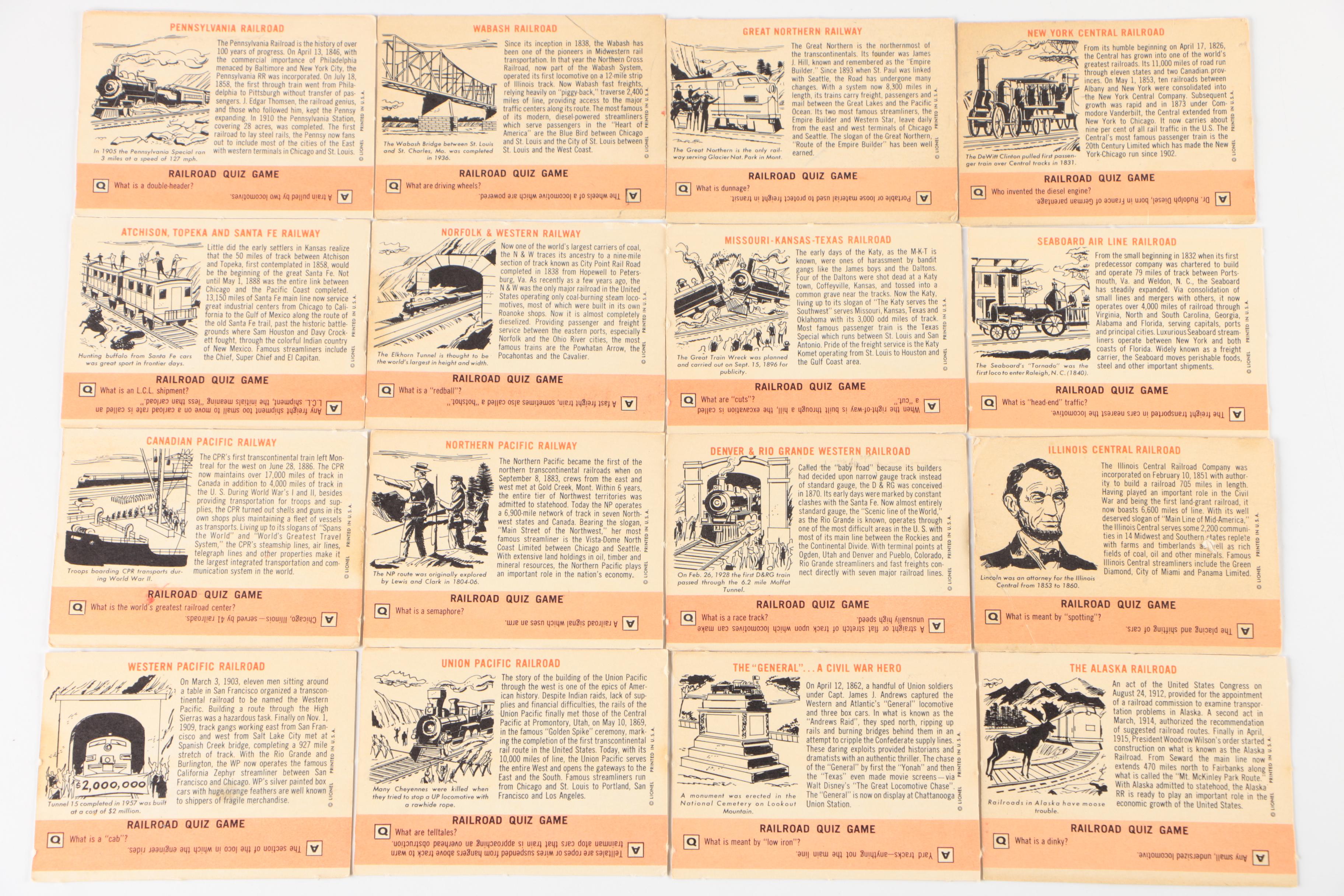 Lionel Trains Railroad Quiz Trading Cards, 1950s