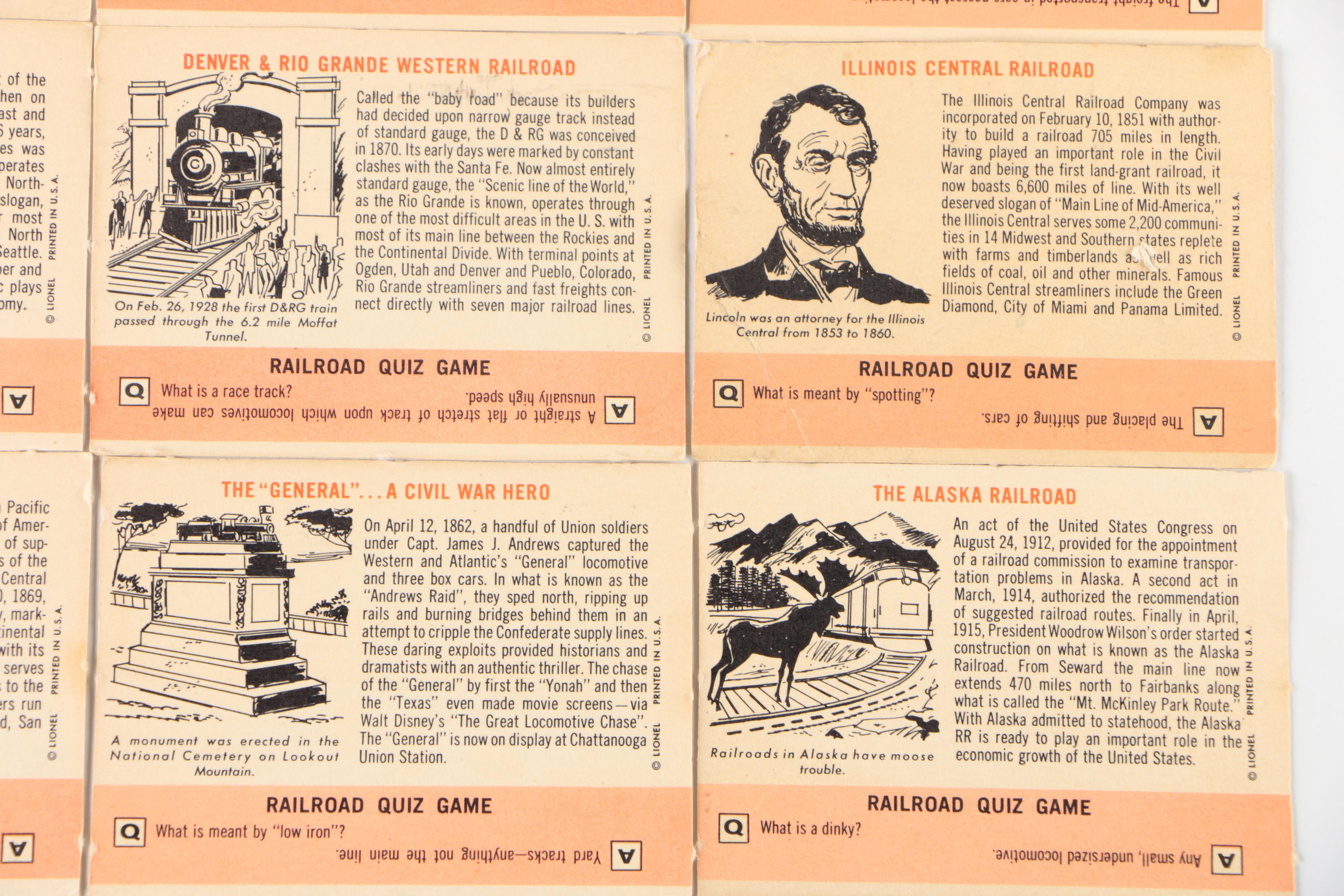 Lionel Trains Railroad Quiz Trading Cards, 1950s