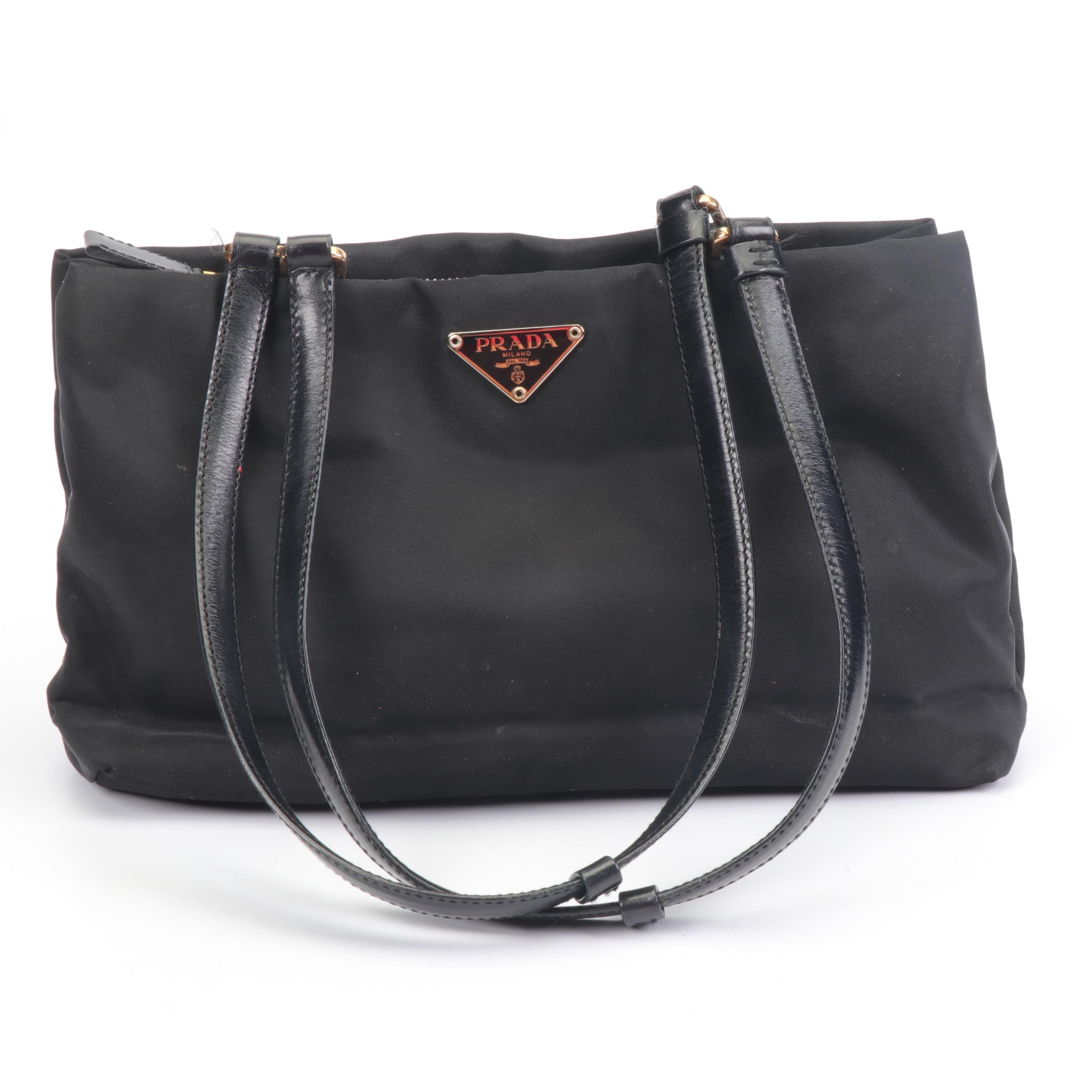 Prada Black Tessuto Nylon and Leather Shoulder Bag