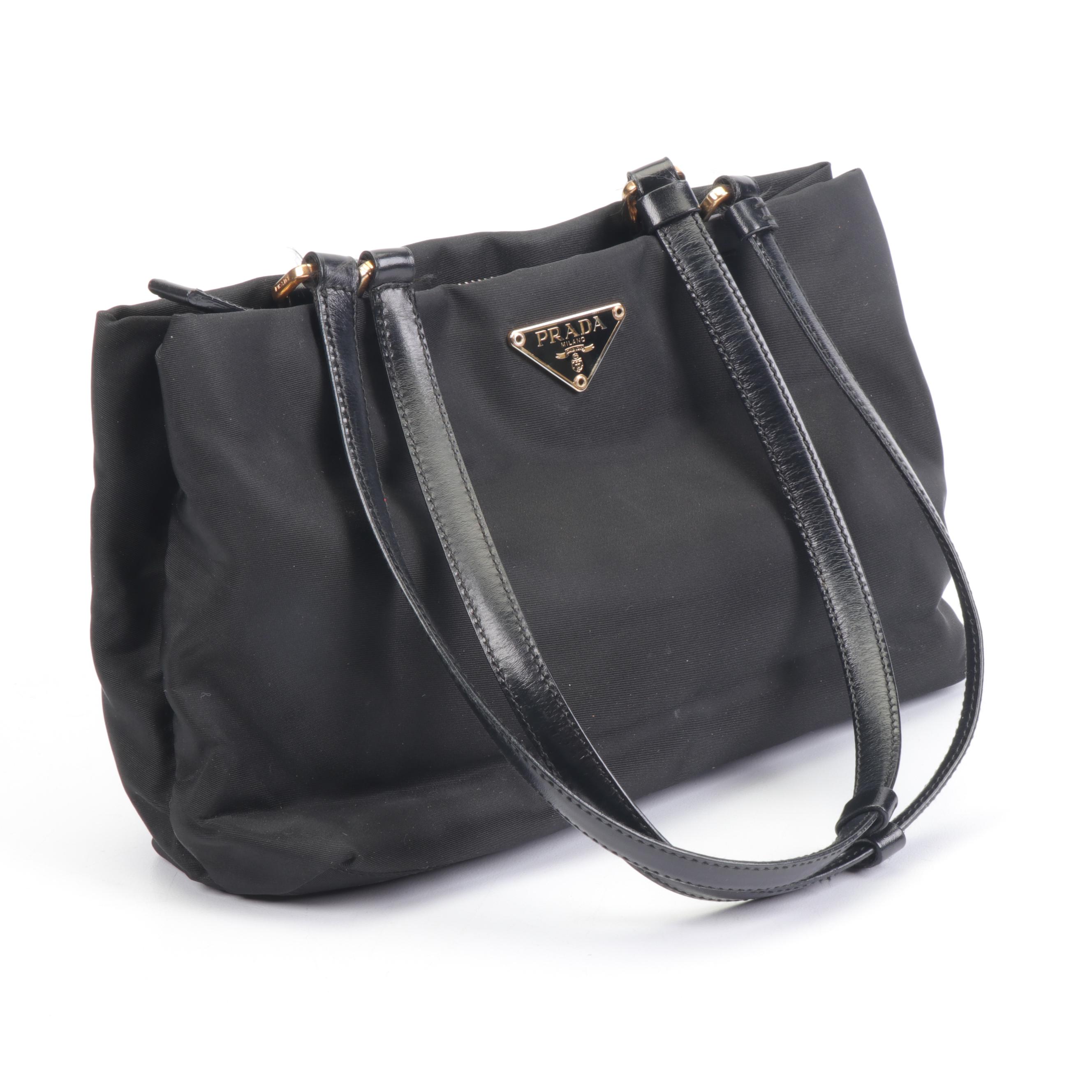 Prada Black Tessuto Nylon and Leather Shoulder Bag