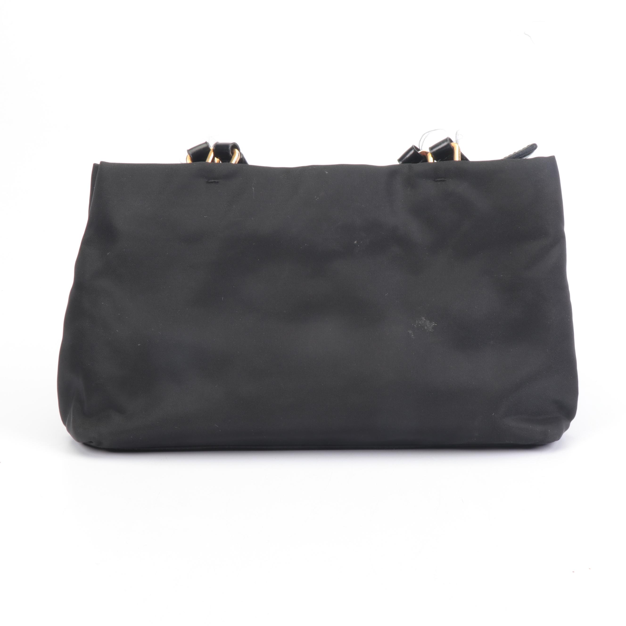 Prada Black Tessuto Nylon and Leather Shoulder Bag