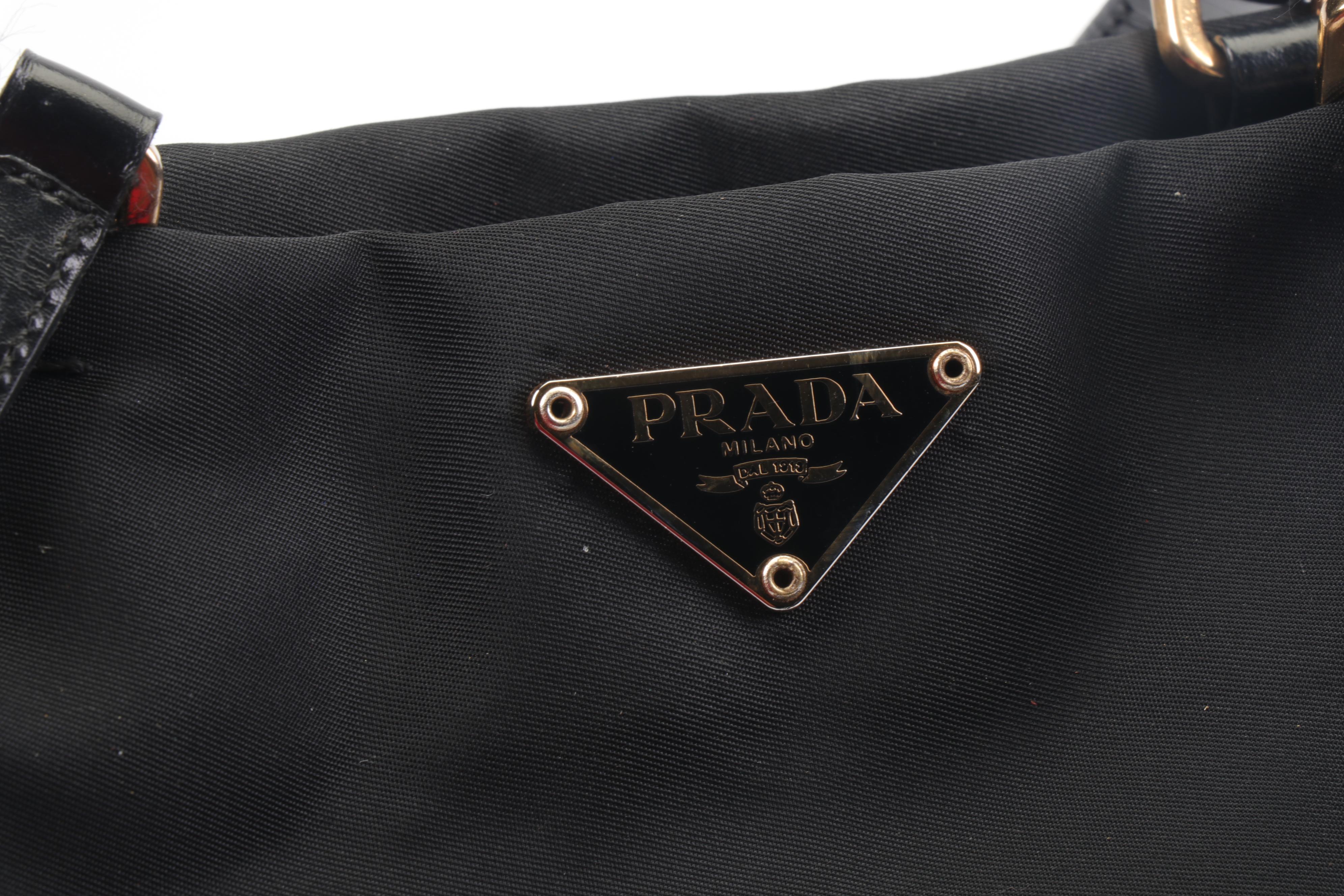 Prada Black Tessuto Nylon and Leather Shoulder Bag
