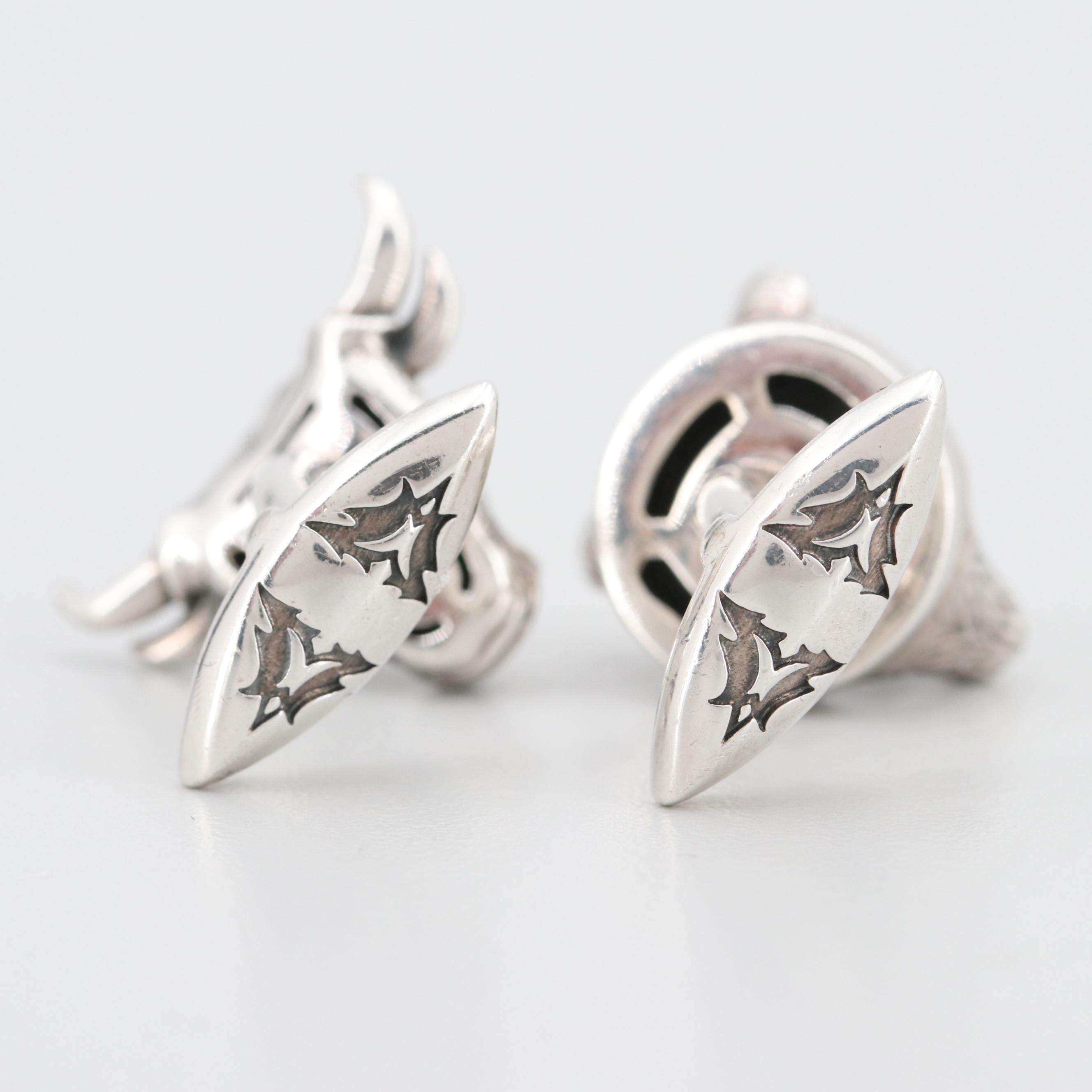 Stephen Webster Sterling Silver Garnet Accented Bull and Bear Cufflinks