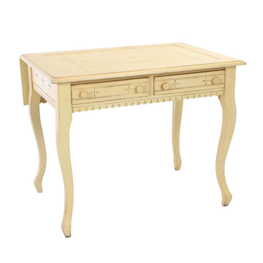 Richard Mulligan, Gustavian Style Buff-Painted Writing Table with Rear Drop Leaf