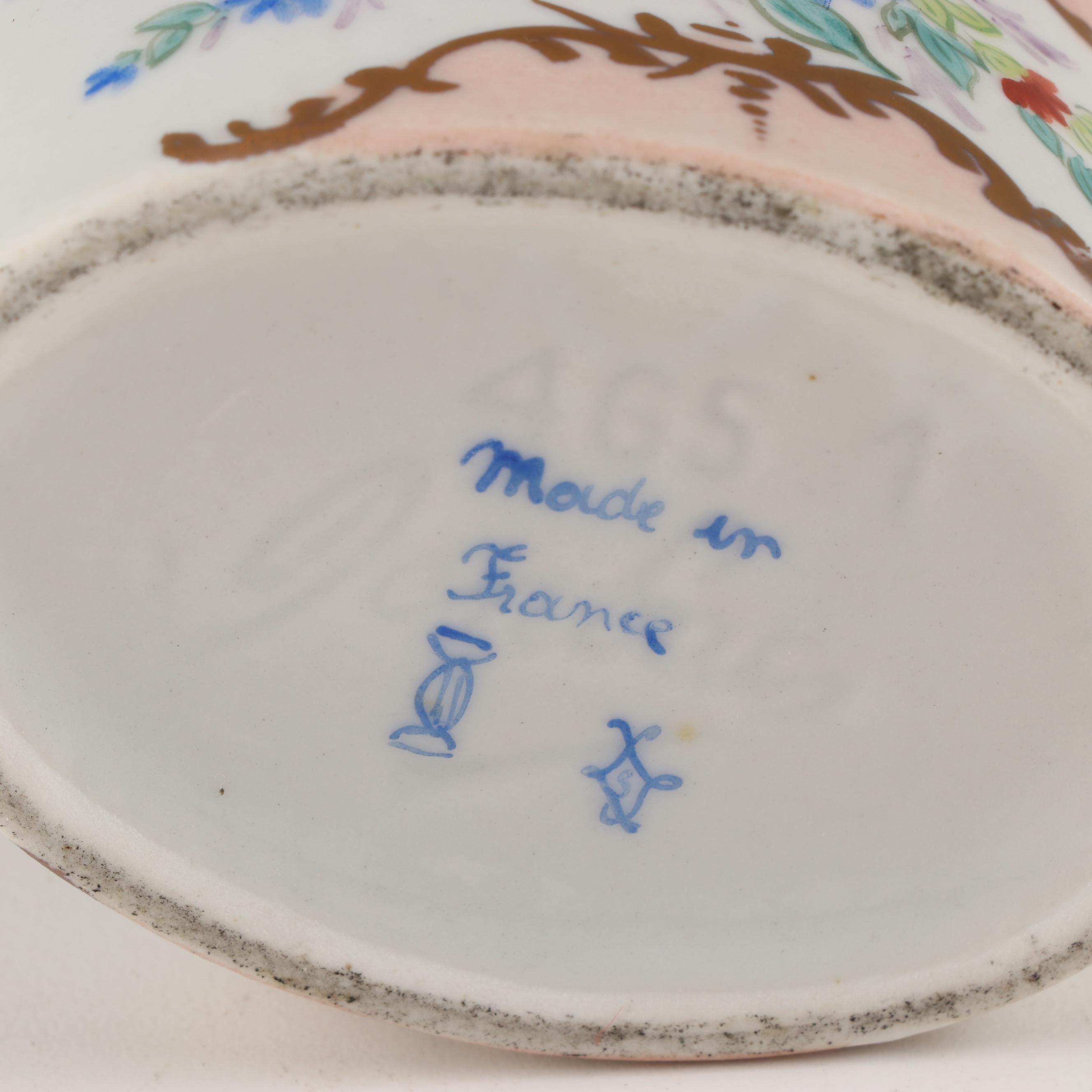 Hand-Painted Porcelain Flower Frog Watering Can in the Style of Sevres