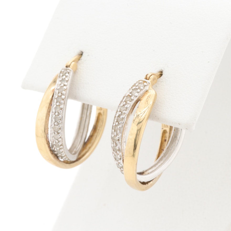 Sterling Silver Diamond Twisted Hoop Earrings