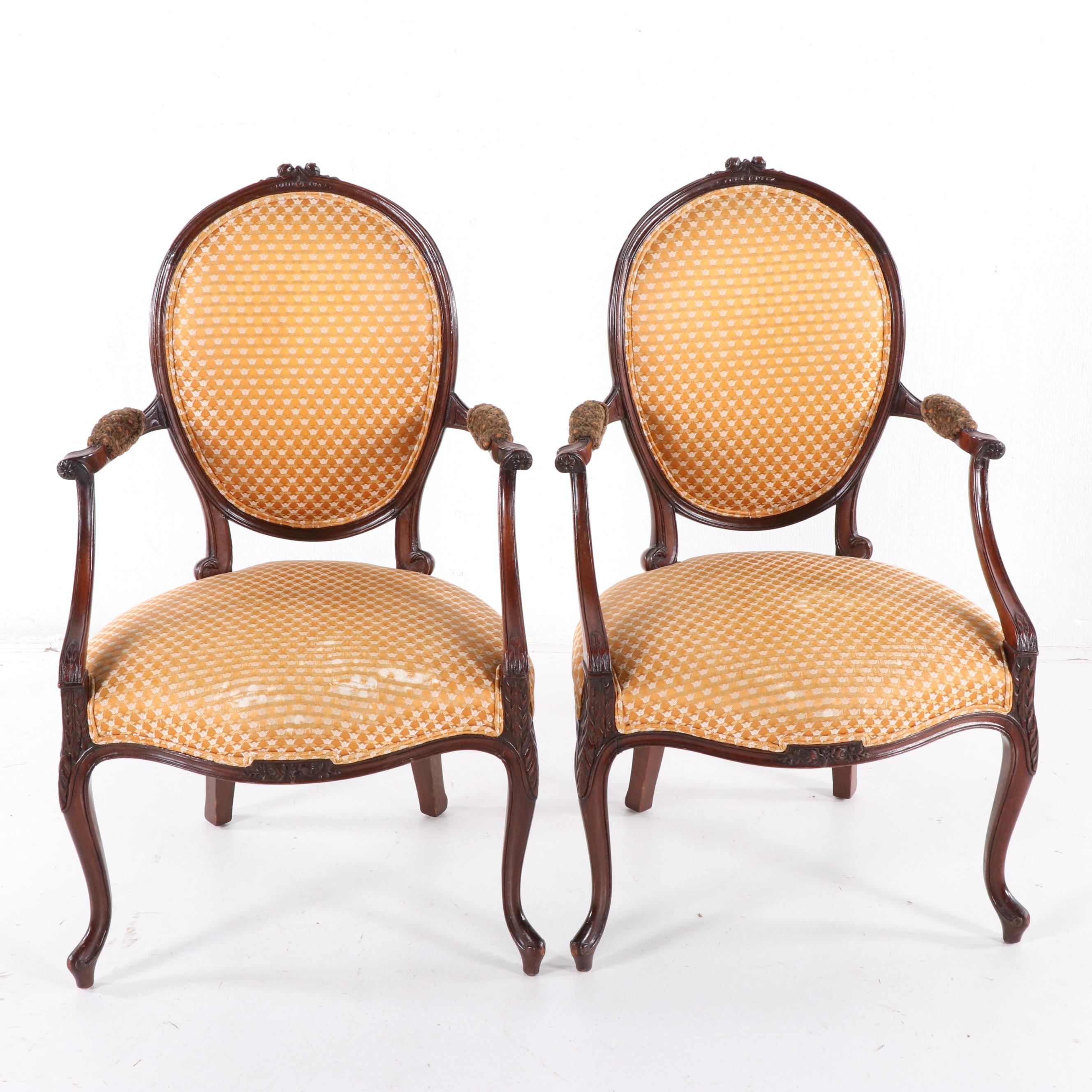 Pair of George III Rococo Style Carved Wooden Parlor Chairs, Early 20th Century