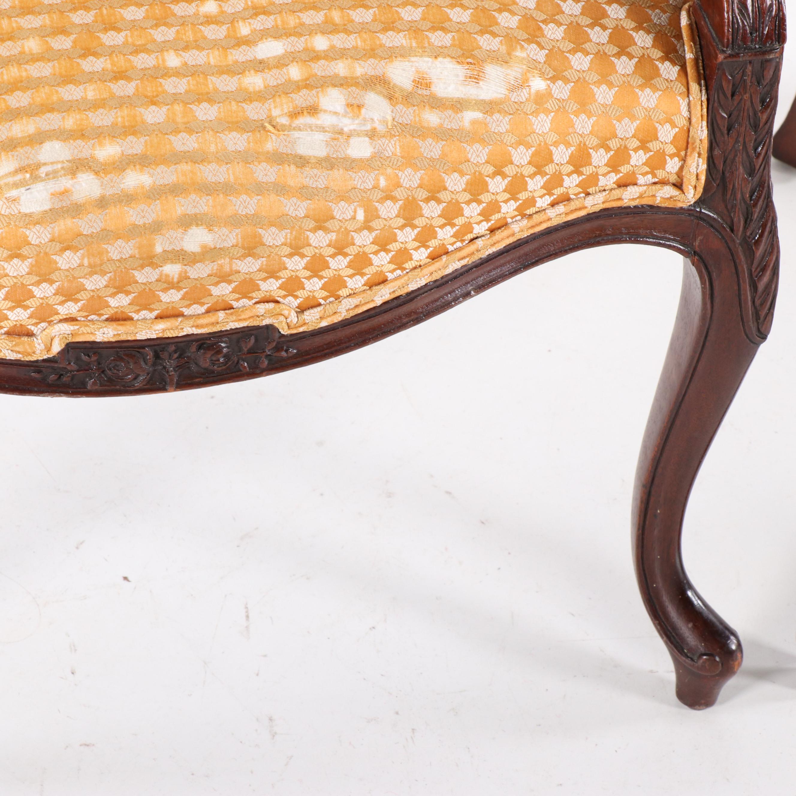 Pair of George III Rococo Style Carved Wooden Parlor Chairs, Early 20th Century