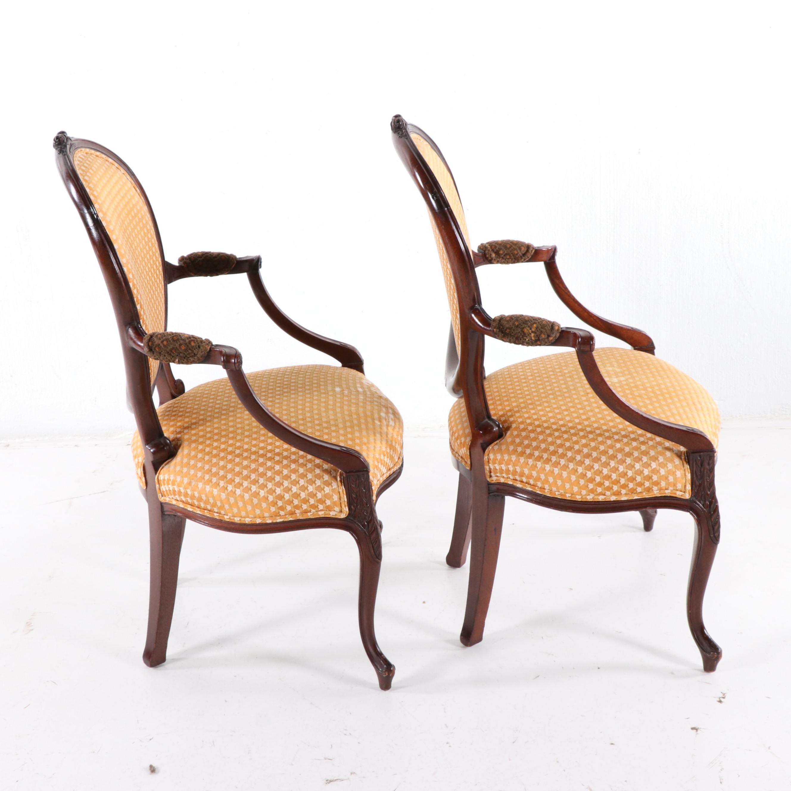 Pair of George III Rococo Style Carved Wooden Parlor Chairs, Early 20th Century