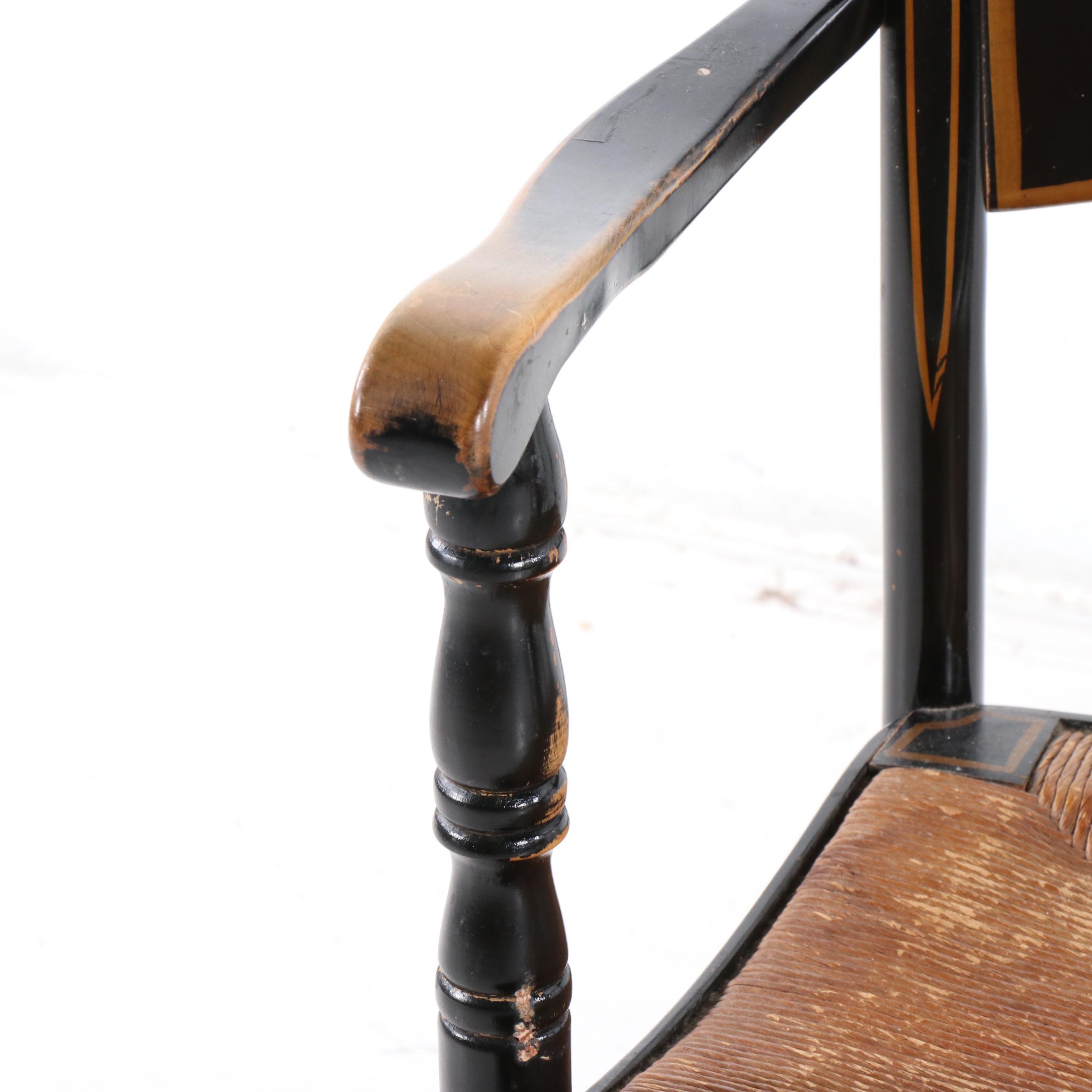 Paint Decorated Tavern Chairs with Rush Seats