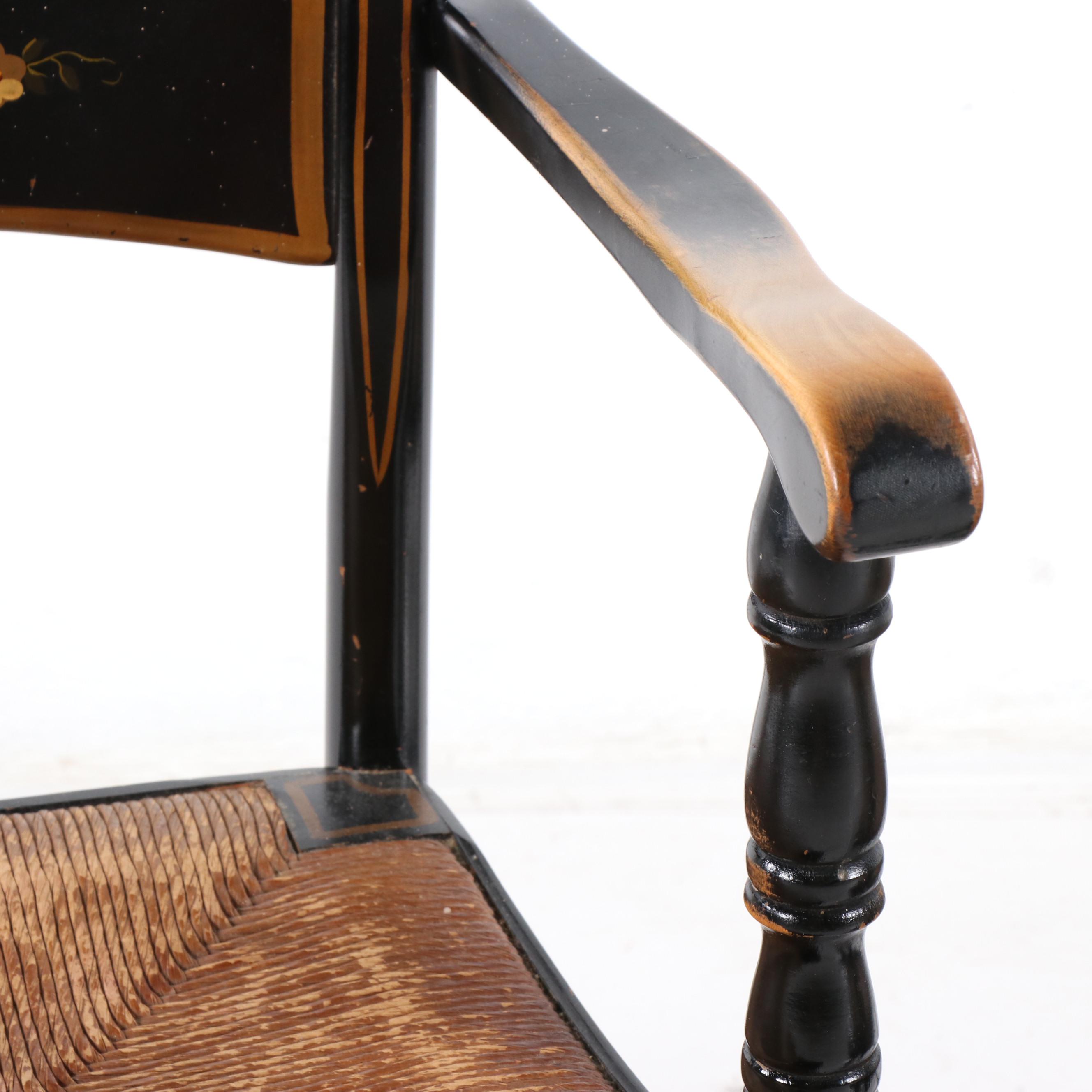 Paint Decorated Tavern Chairs with Rush Seats