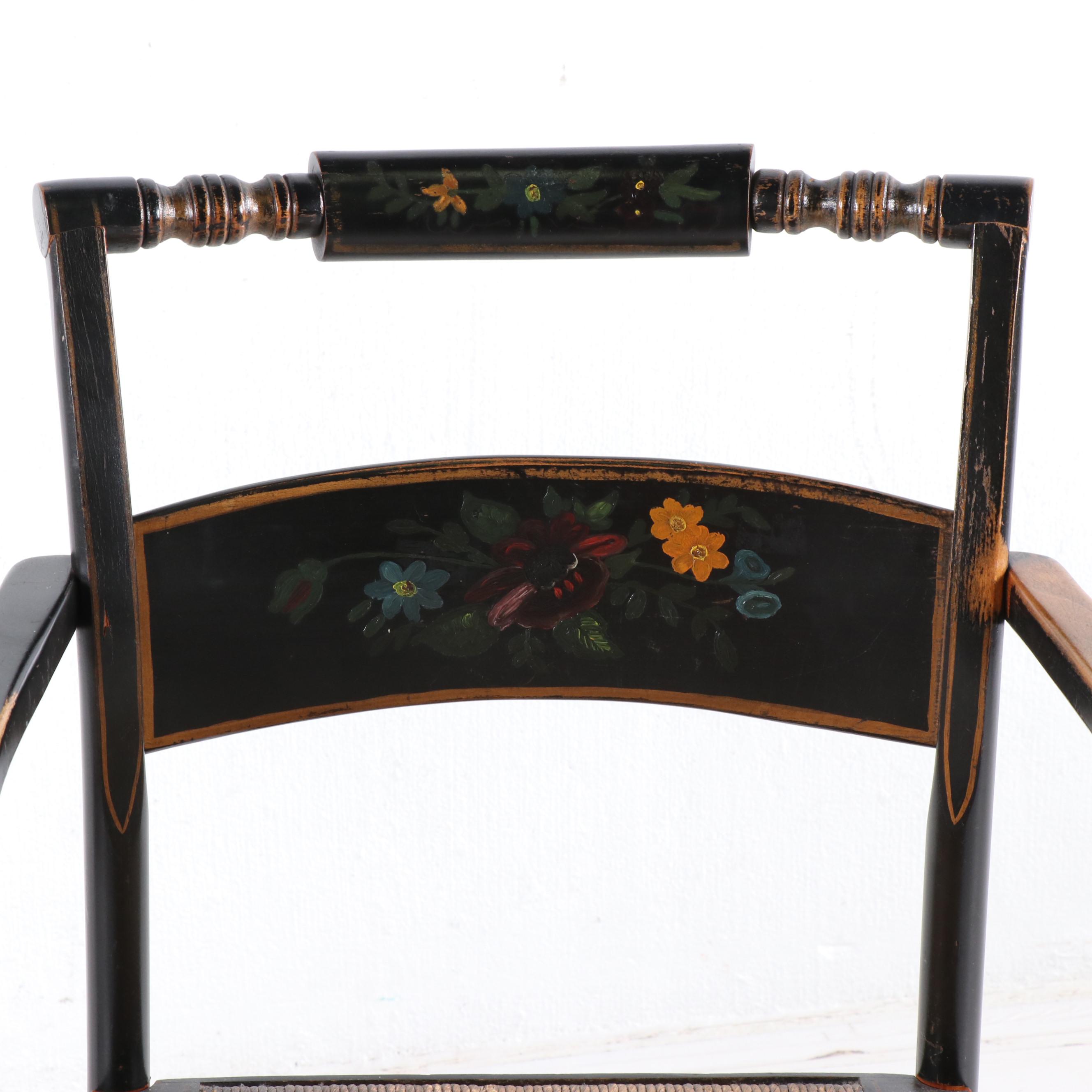 Paint Decorated Tavern Chairs with Rush Seats