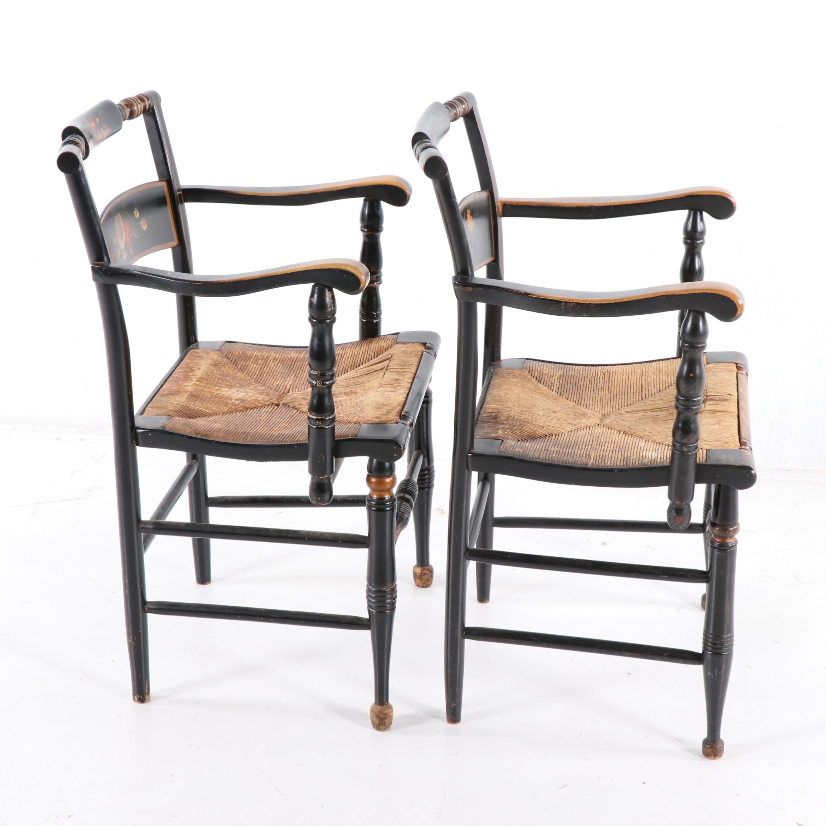 Paint Decorated Tavern Chairs with Rush Seats