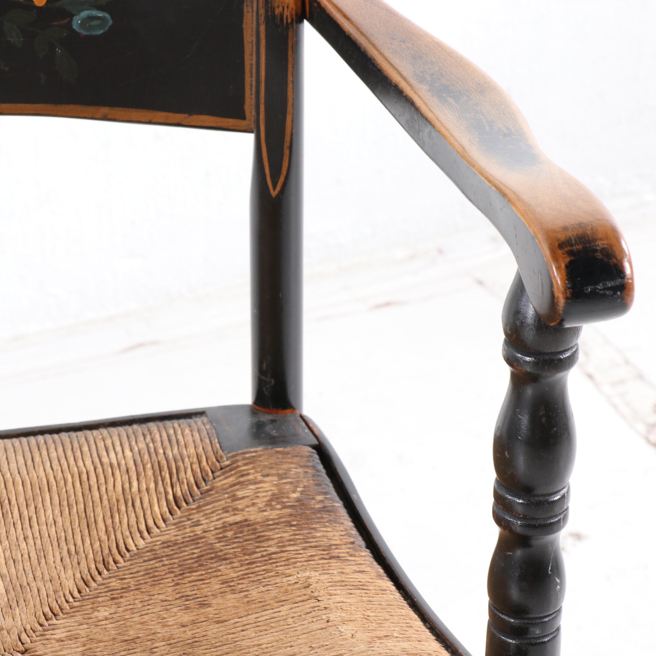 Paint Decorated Tavern Chairs with Rush Seats