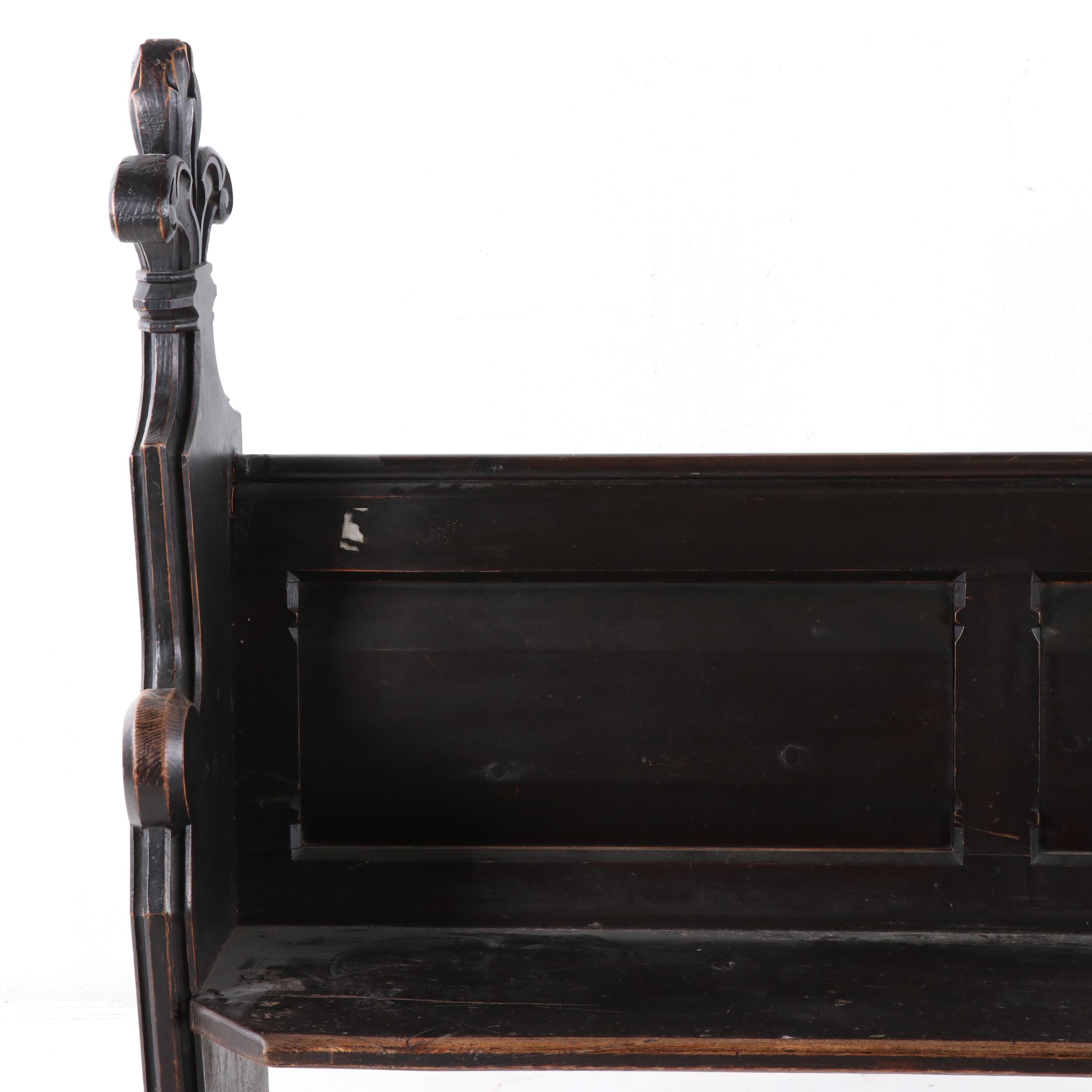 Gothic Revival Ebonized Pine Church Pew, 19th Century