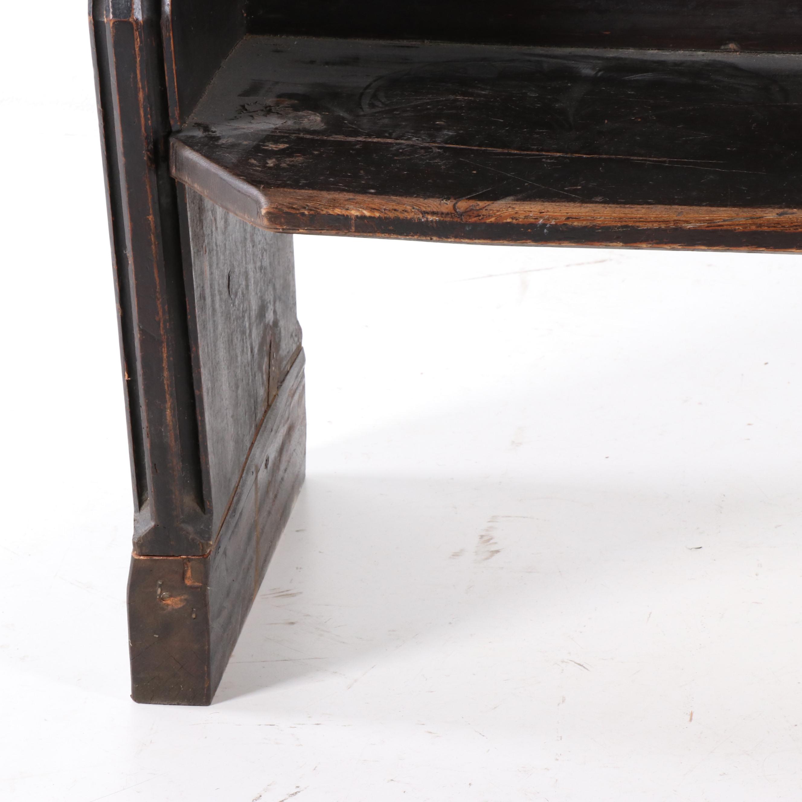 Gothic Revival Ebonized Pine Church Pew, 19th Century